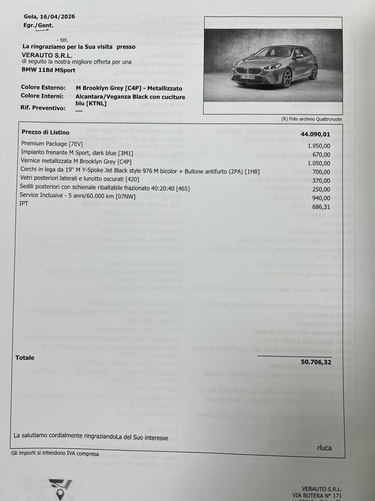 Bmw 118d MSport Possibilità noleggio no scoring