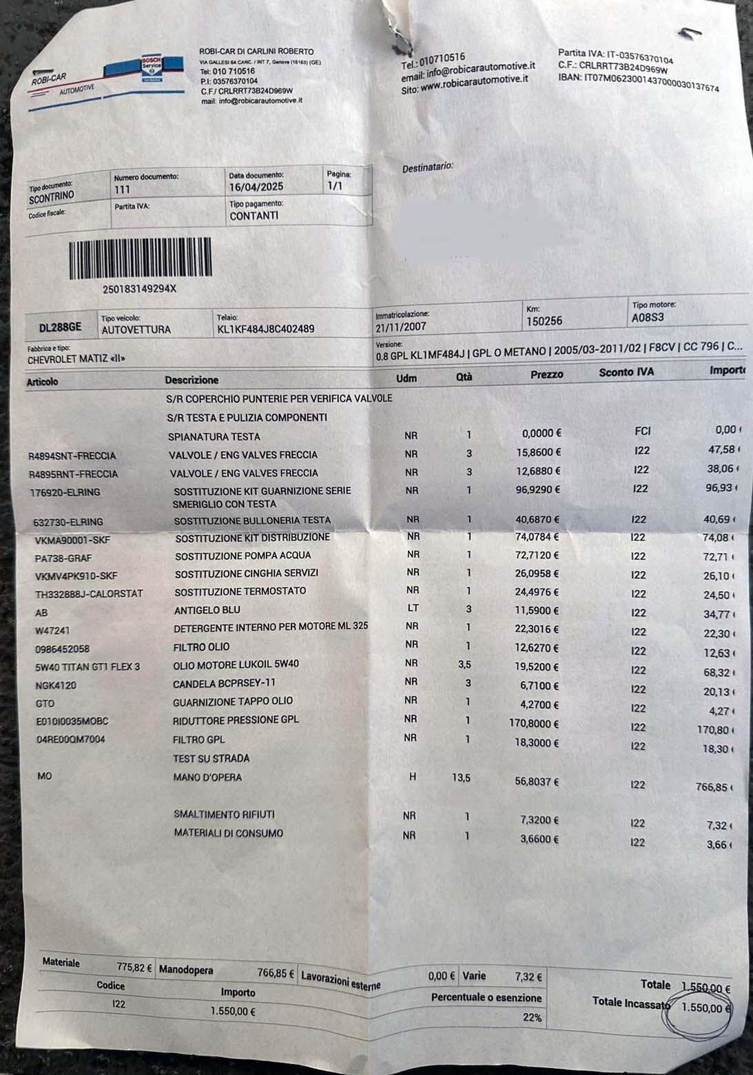 VENDIAMO CHEVROLET MATIZ 0.8 GPL/BENZINA – NEOPATENTATI – MOTORE APPENA RIFATTO!