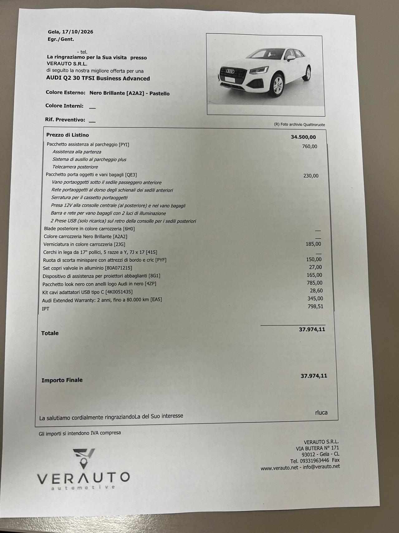 Audi Q2 30 1.0 116CV tfsi Business Advanced - possibilità noleggio no scoring