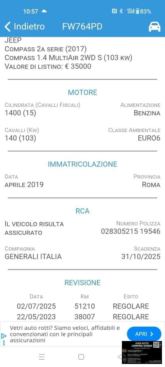 JEEP Compass 1.4 Benzina-53.000 Km-Anno 2019