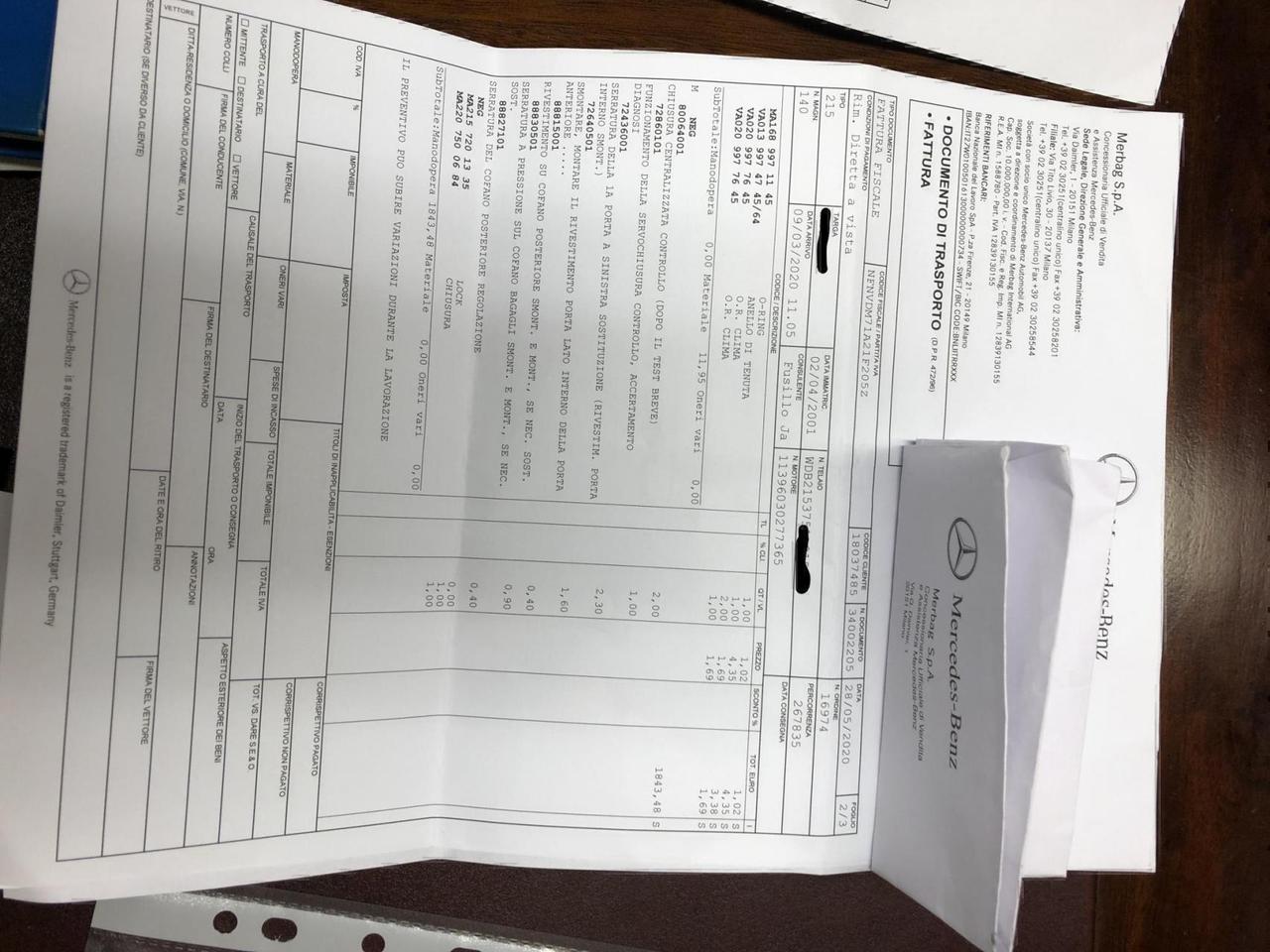 Mercedes-benz CL 500 cat fatture tagliandi mercedes