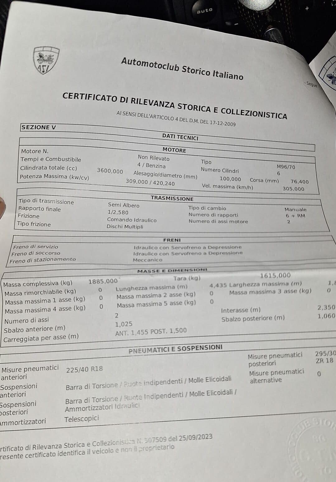 911 Turbo Coupè (996) Cambio Manuale-ISCRITTA ASI