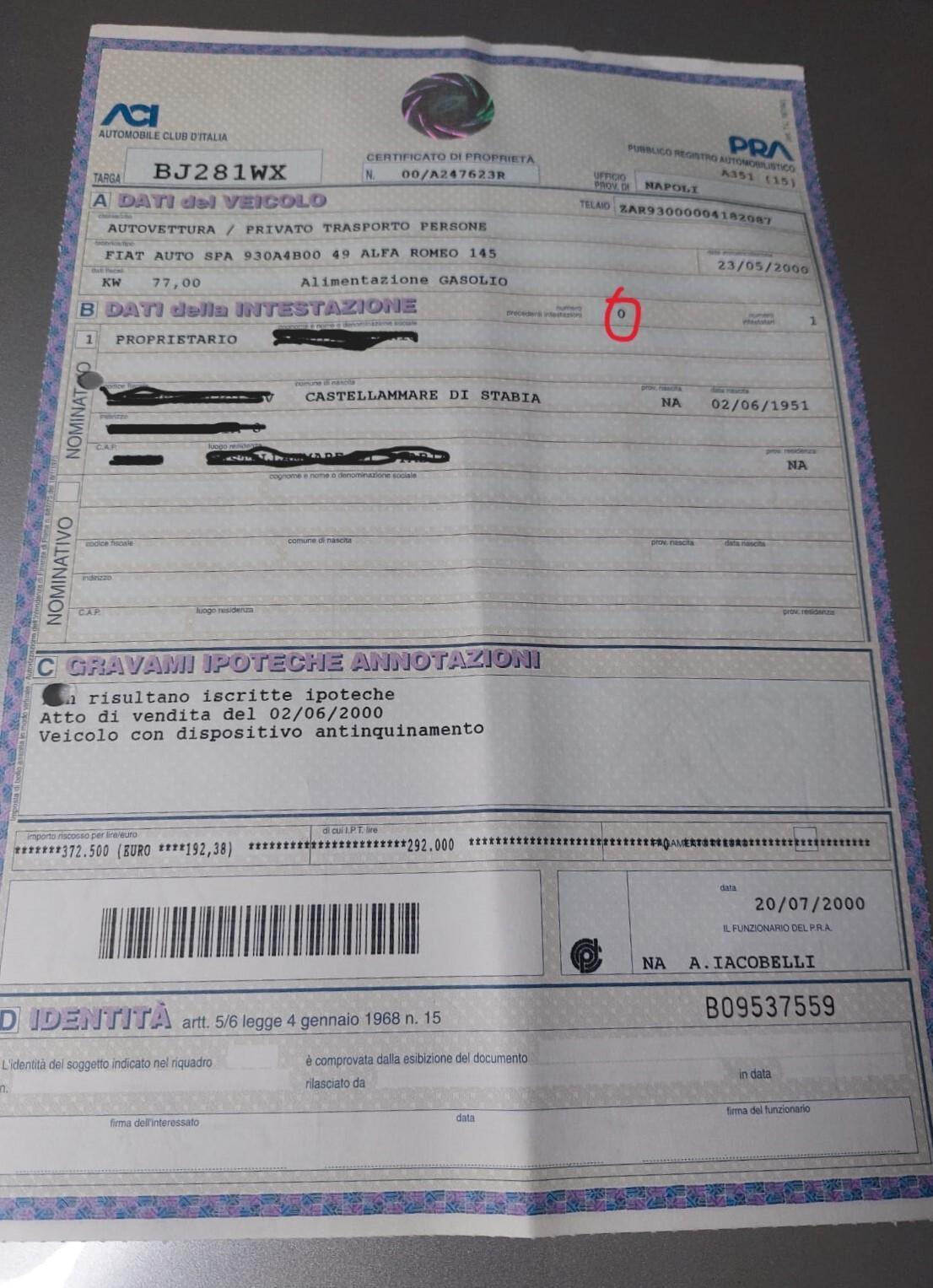 Alfa Romeo 145 1.9 JTD - 130 mila km - ASI
