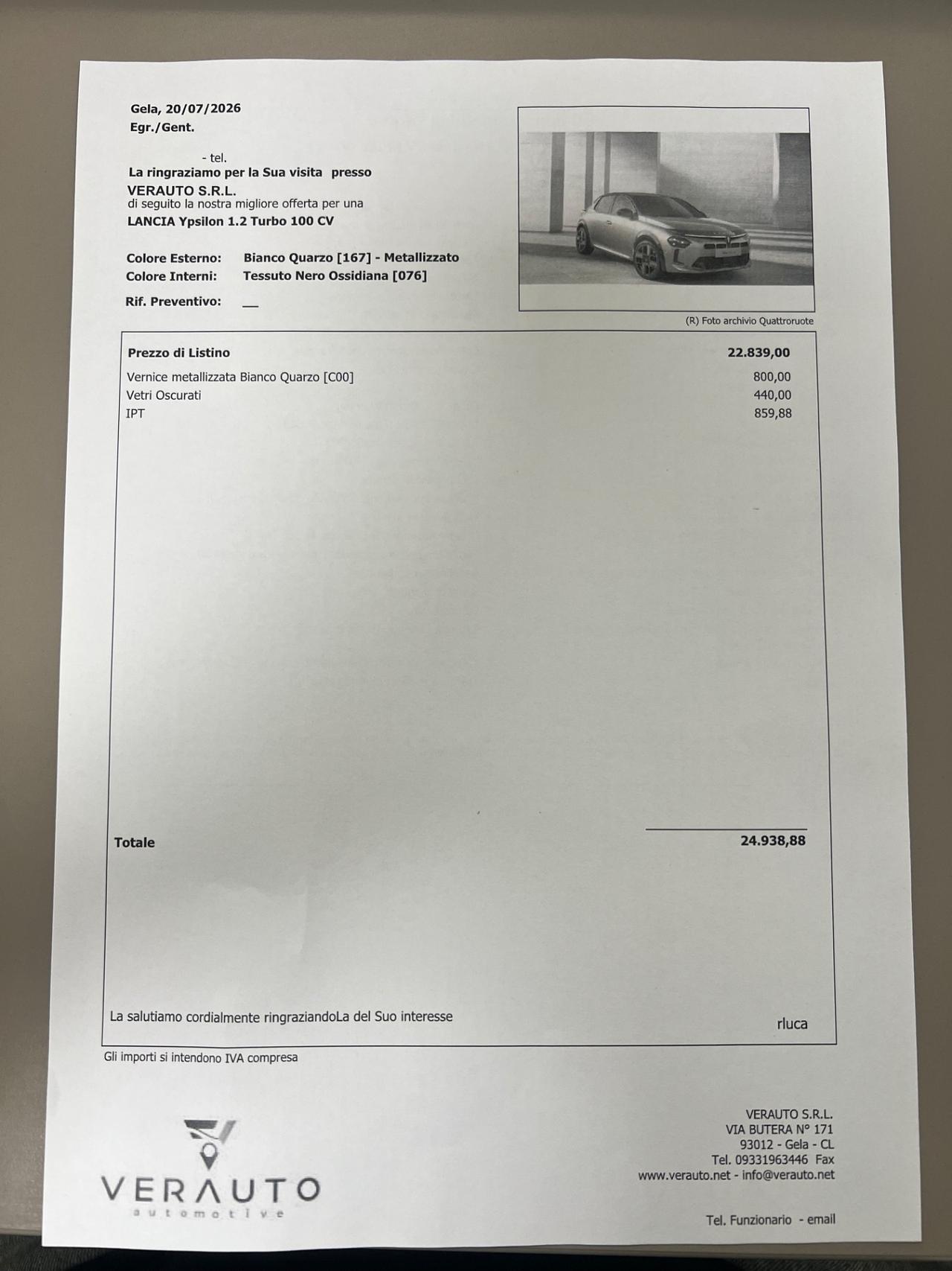 Lancia Ypsilon 1.2 turbo 100CV - possibilità noleggio no scoring