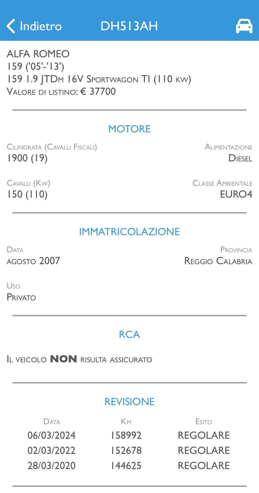 Alfa Romeo 159 1.9 JTDm 150 Cv Sw 160.000 Km