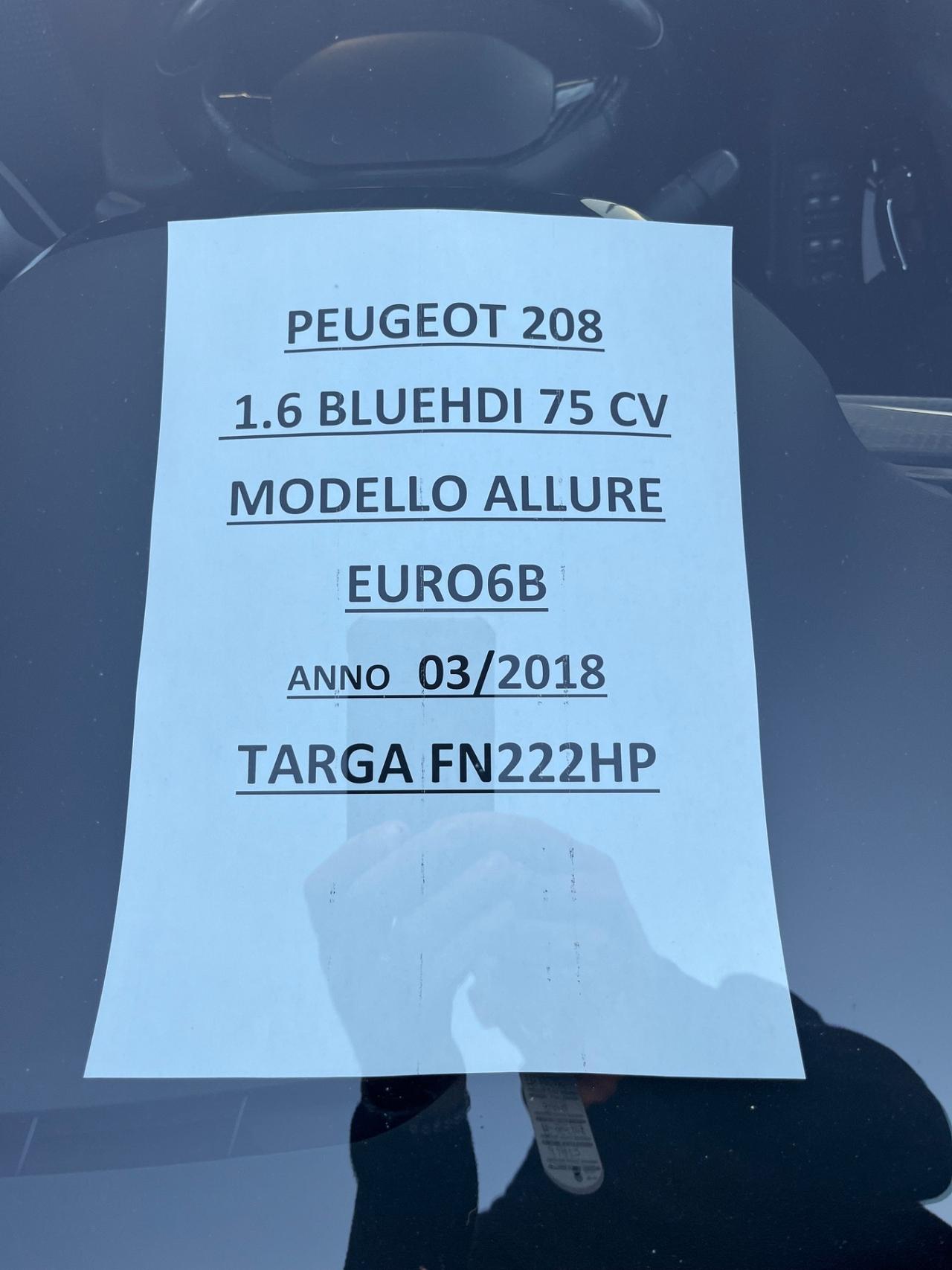 PEUGEOT 208 BLUEHDI 75 CV ALLURE EURO6B