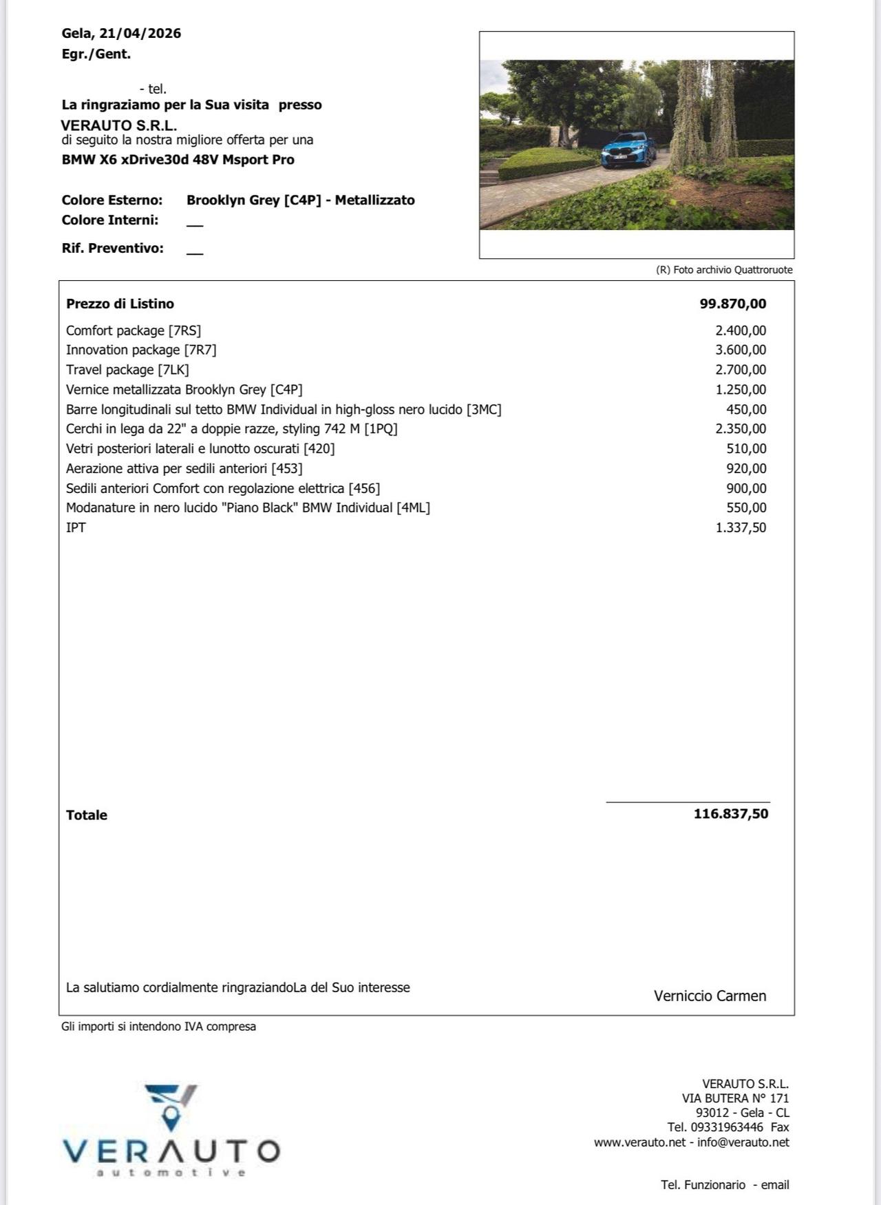 Bmw X6 xDrive30d 48V Msport Pro possibilità noleggio no scoring