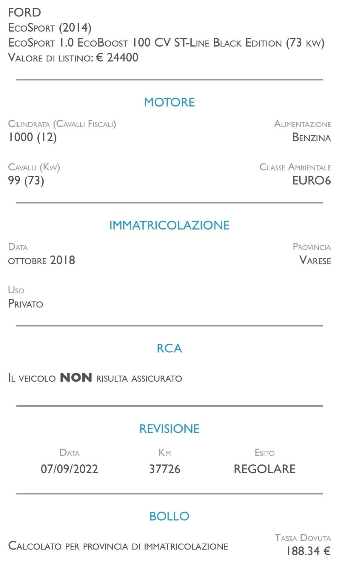 Ford EcoSport 1.0 EcoBoost 100 CV ST-Line Black Edition - UNICO PROPRIETARIO