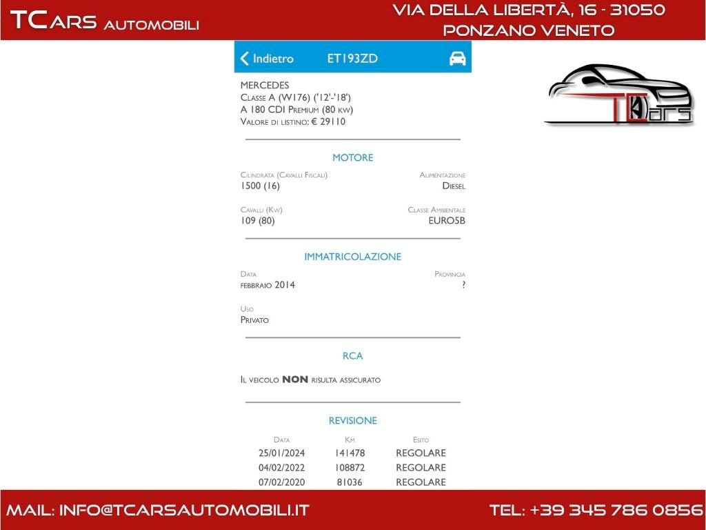 MERCEDES A180 1.5 PREMIUM AMG - 3 ANNI GARANZIA