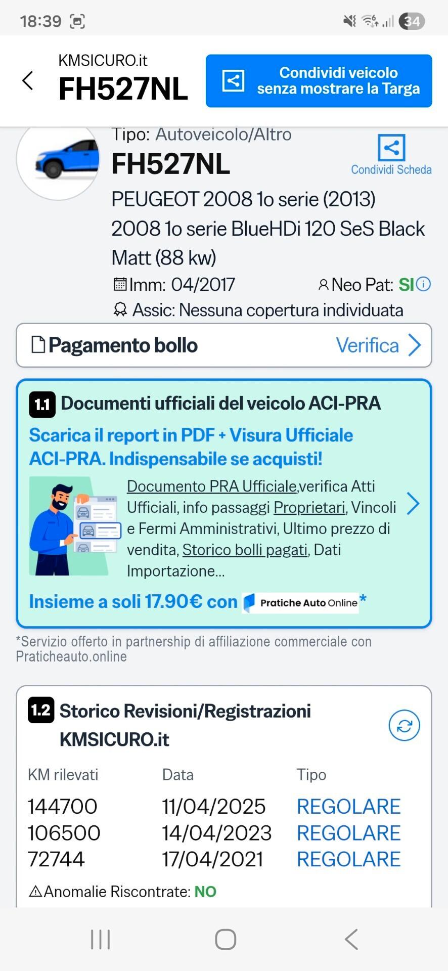 Peugeot 2008 1.6D 120cv uniproprietario perfetta e garantita