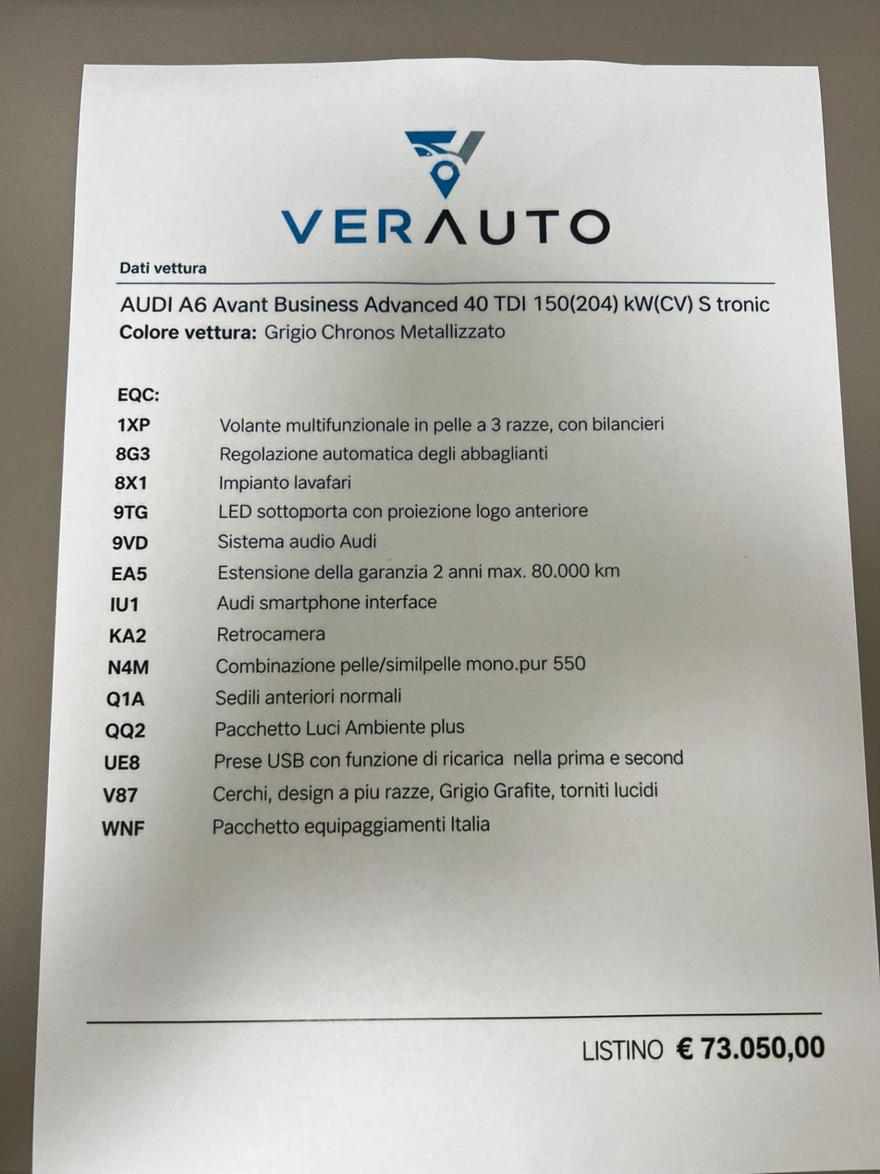 Audi A6 Avant 40 2.0 TDI mhev 12V Business Advanced Stronic - possibilità noleggio no scoring