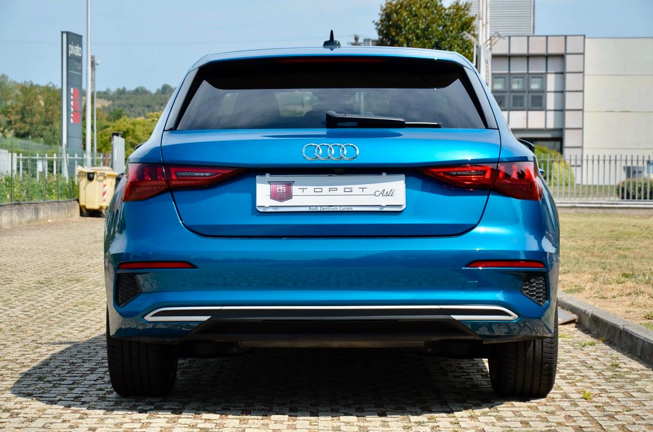 AUDI A3 SPORTBACK 35 1.5 TFSI BUSINESS ADVANCED 150cv MANUALE, ECCELLENTI CONDIZIONI, UNICOPROPRIETARIO, UFF ITALIANA, SERVICE AUDI, BLU ATOLLO, FARI LED, RETROCAMERA, PERMUTE