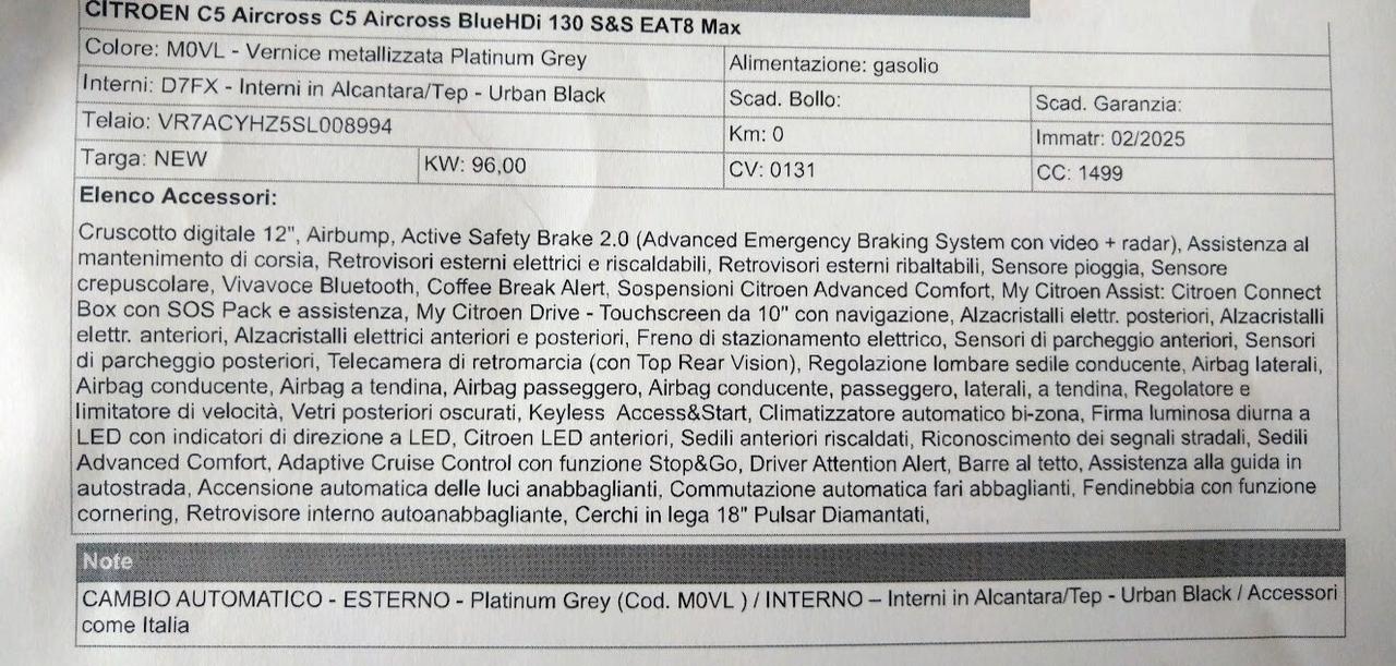 Citroen C5 Aircross C5 Aircross BlueHDi 130 S&S EAT8 Max * senza vincolo di finanziamento*