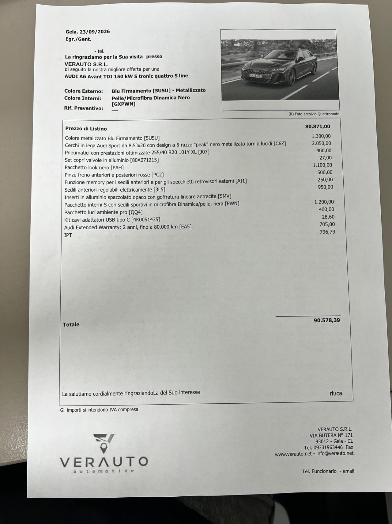 Audi A6 Avant 2.0 204CV tdi mhev S line quattro S tronic - possibilità noleggio no scoring