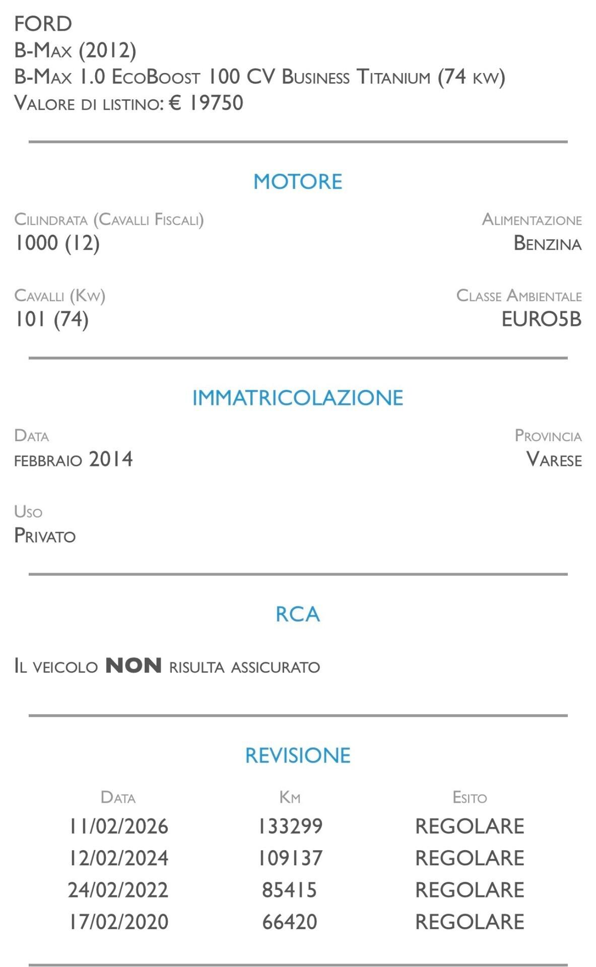 Ford B-Max 1.0 EcoBoost 100 CV Business - UNICO PROPRIETARIO