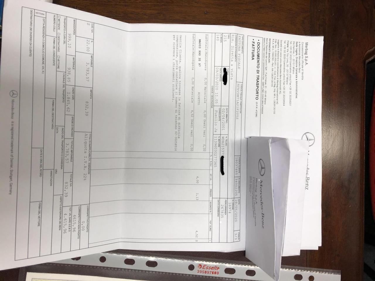 Mercedes-benz CL 500 cat fatture tagliandi mercedes