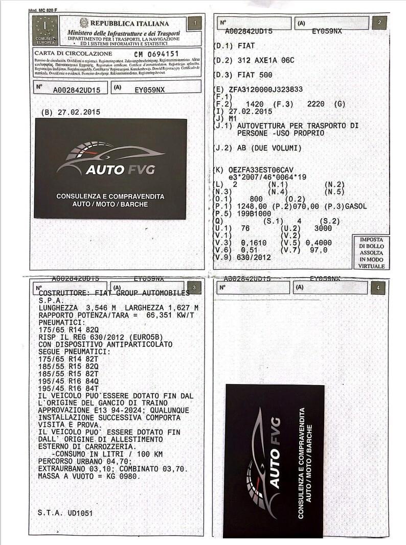 Fiat 500 "S" 1.3 mjt NEOPATENTATI