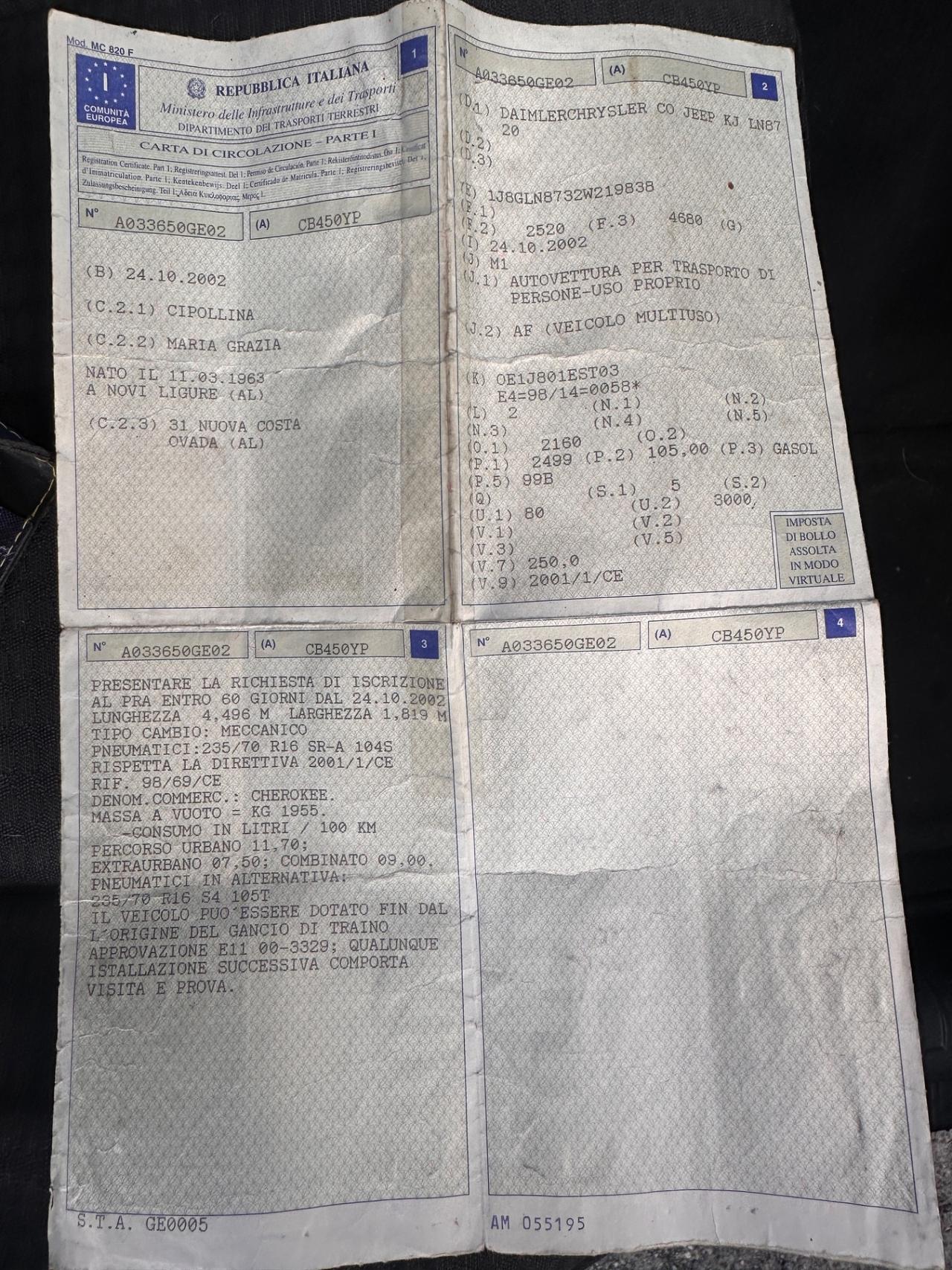 Unico proprietario Jeep Cherokee 2.5 CRD