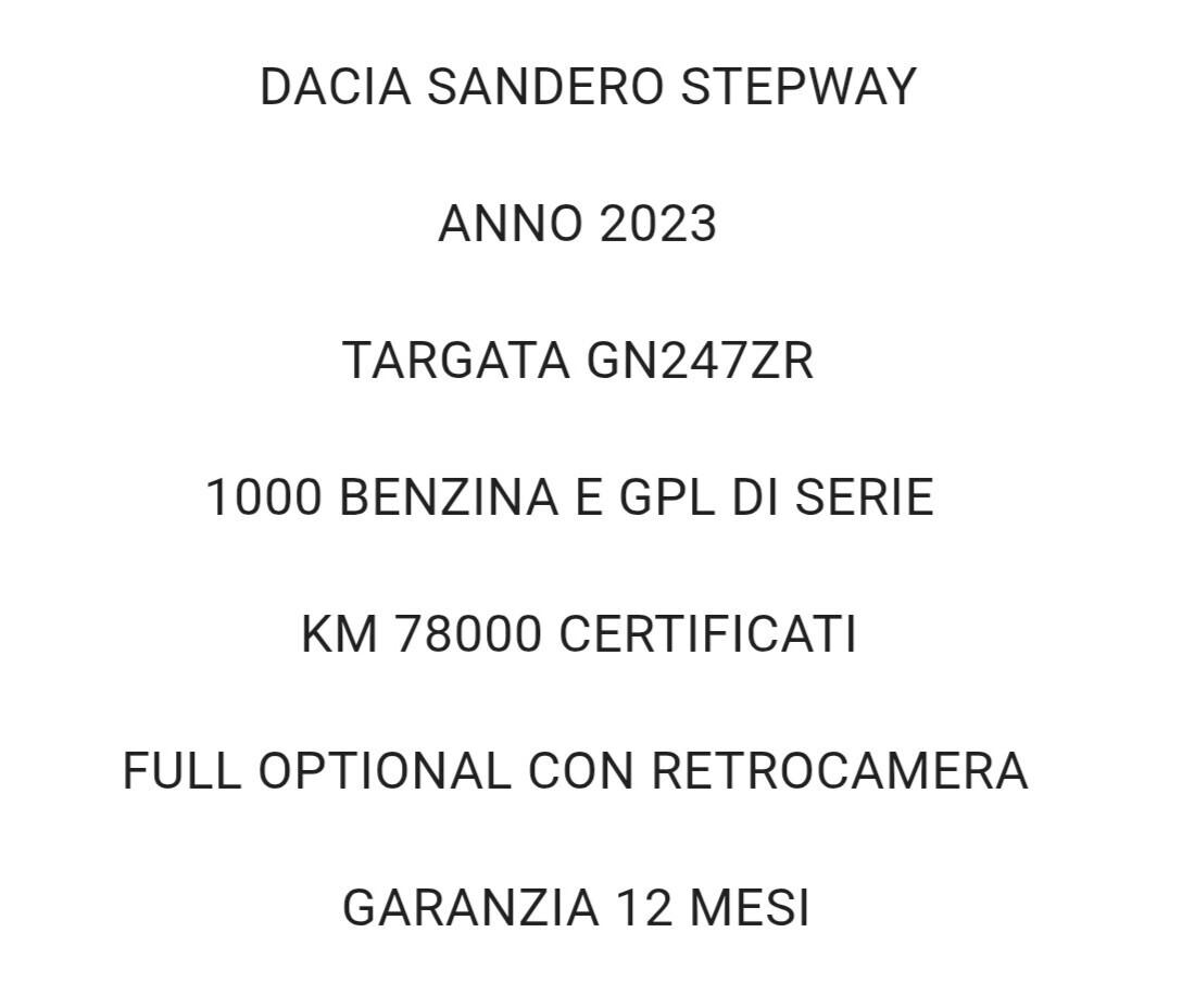 Dacia Sandero Stepway 1.0 TCe BENZINA E GPL DI SERIE