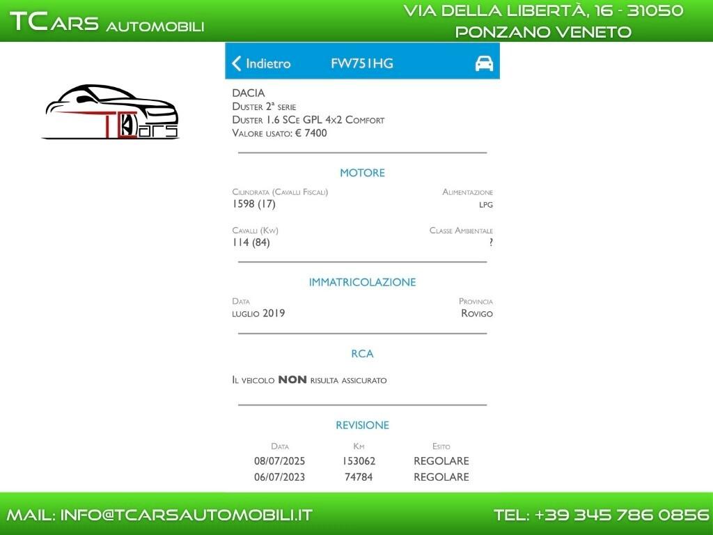 DACIA DUSTER 1.6 GPL - GANCIO TRAINO - EURO 6 B