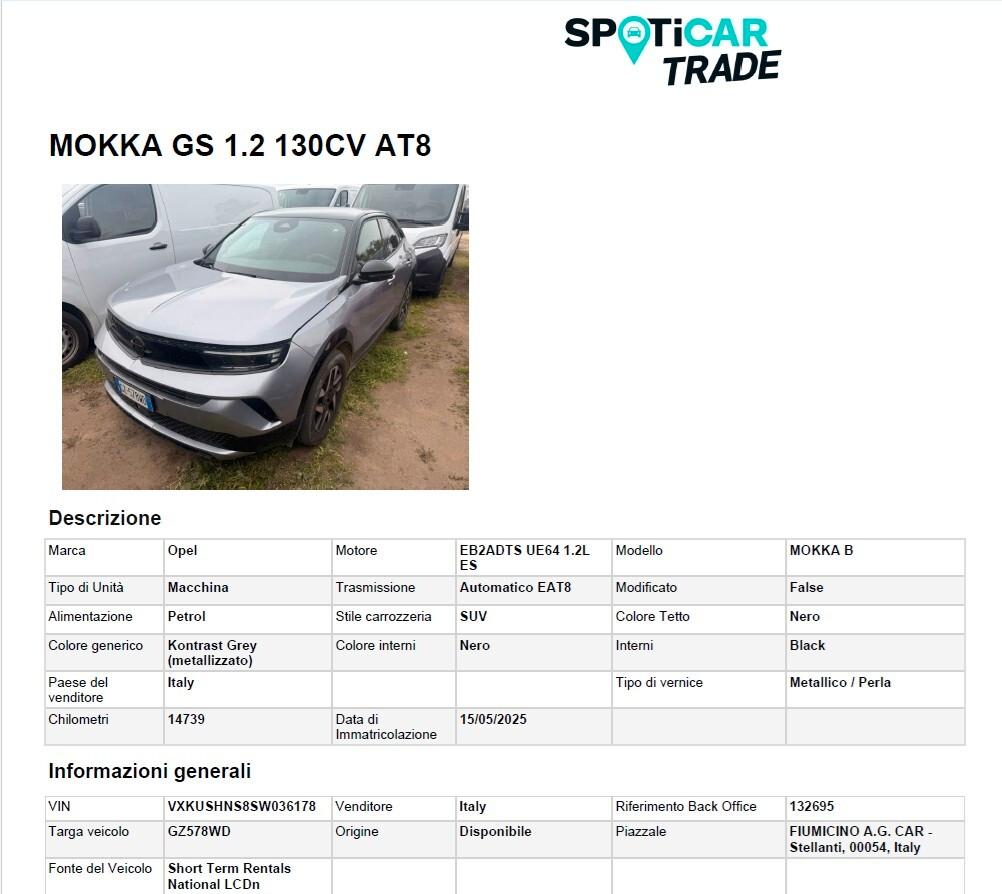 Opel Mokka NEW 1.2 TURBO 130CV AT8 GS ( FARI LED - COCKPIT ADAPTIVE CRUISE MIRROR PDC )