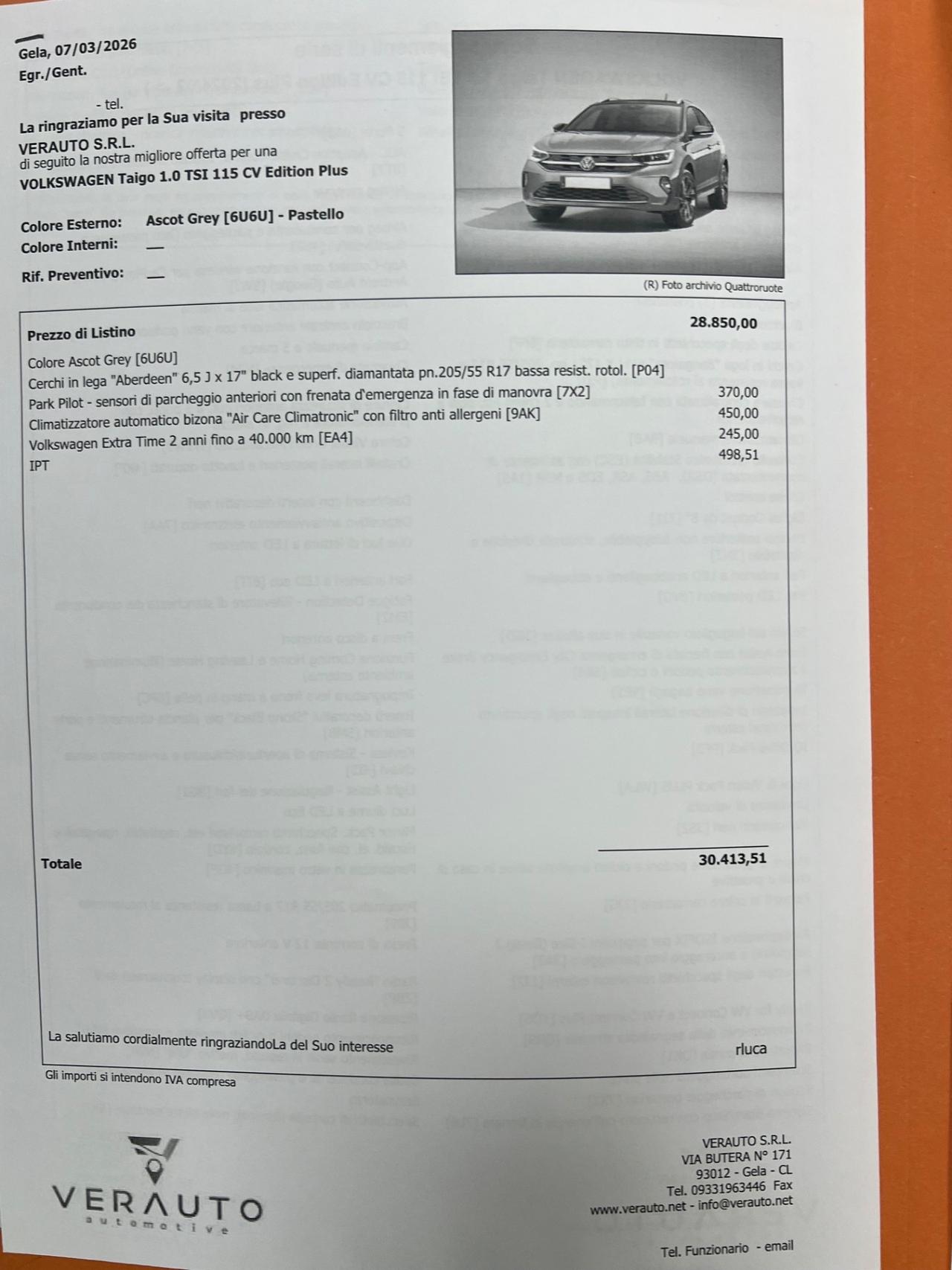 Volkswagen Taigo 1.0 TSI 115 CV Edition Plus possibilità noleggio no scoring