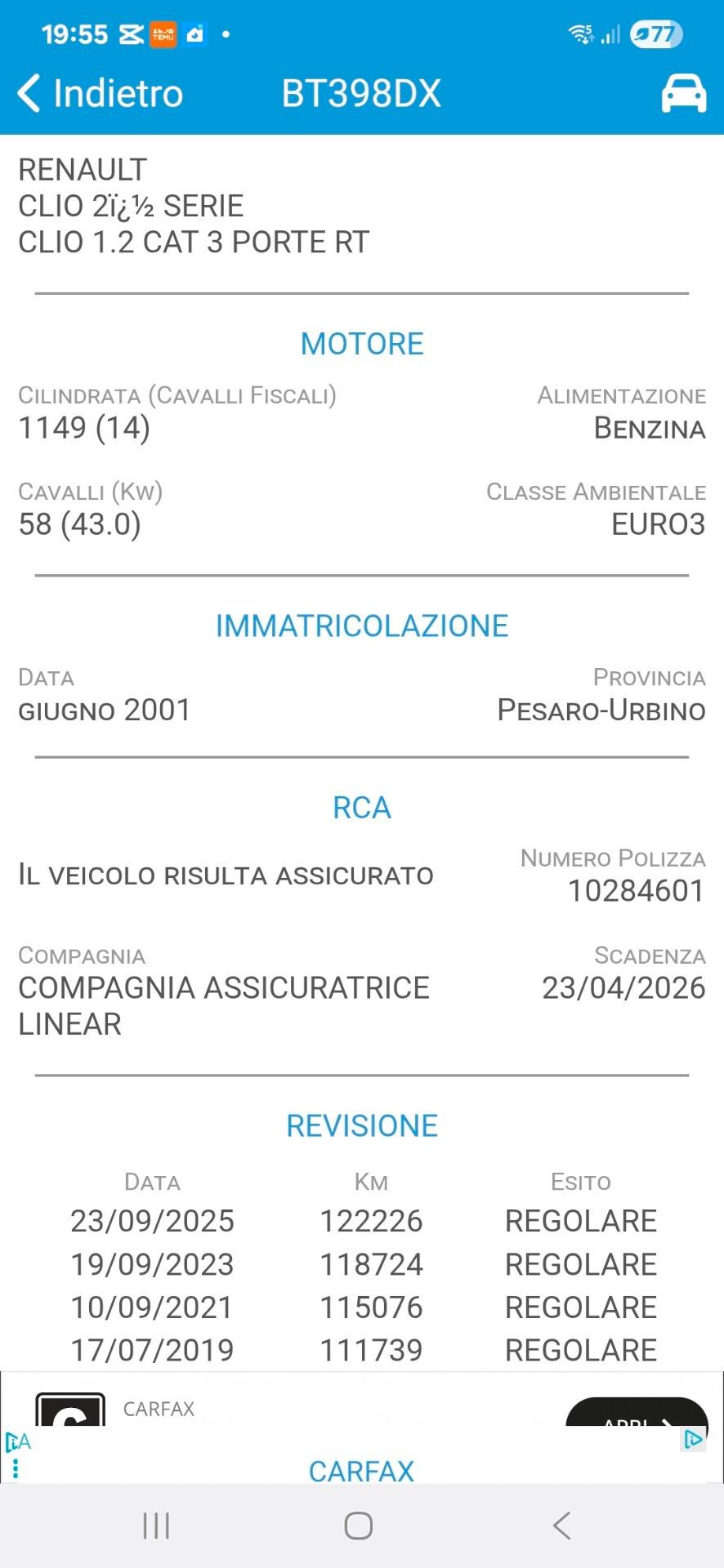 Renault Clio 2001 -1.2 cat 3 porte OCCASIONE UNICOPROPIETARIO NEOPATENTATI