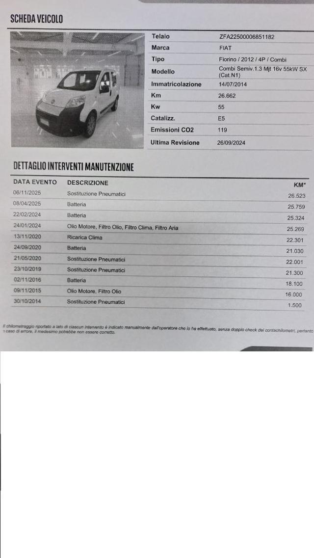 FIAT Fiorino 1.3 MJT 75CV Combi Semivetrato (N1) E5B 20.000 Km