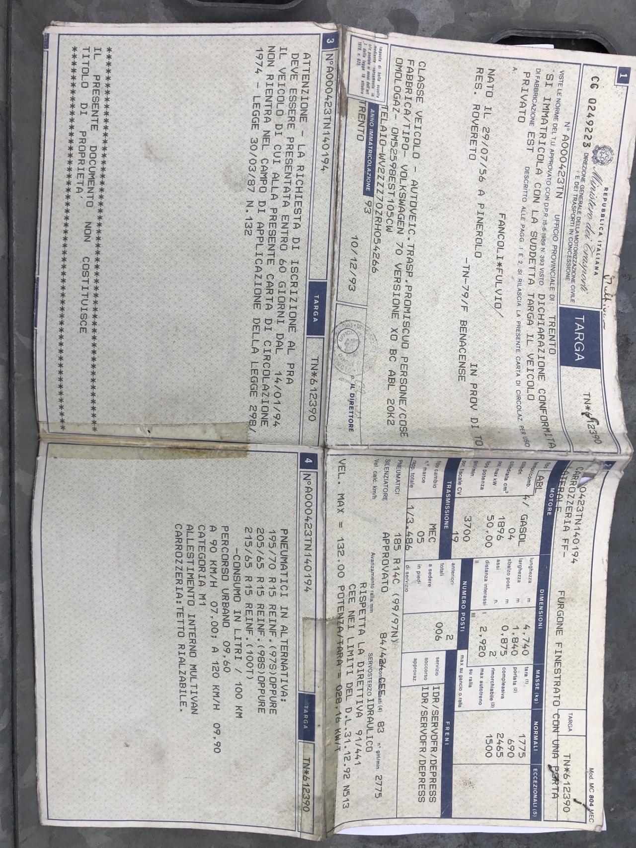 Volkswagen Transporter 1.9 TD cat PC Furgone Vtr.