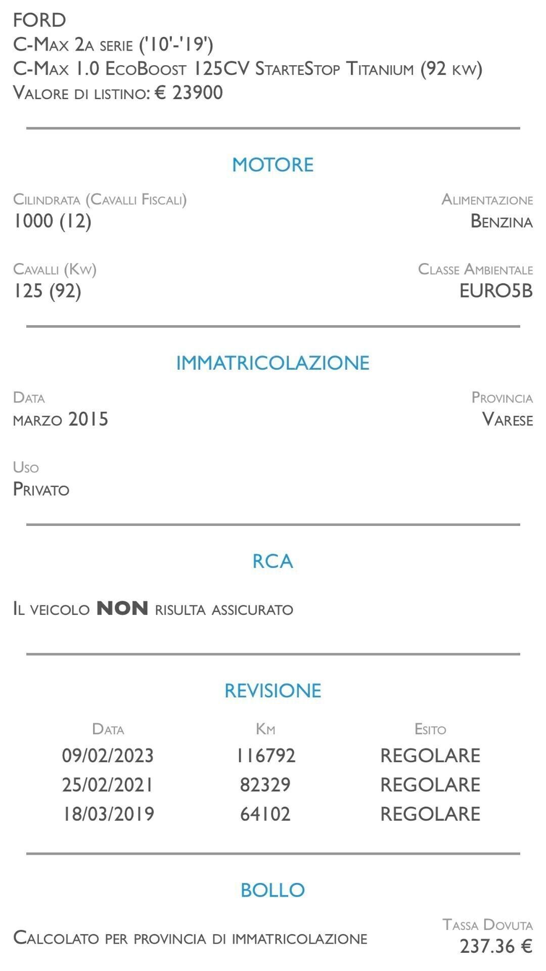 Ford C-Max 1.0 EcoBoost 125CV Start&Stop Titanium - UNICO PROPRIETARIO