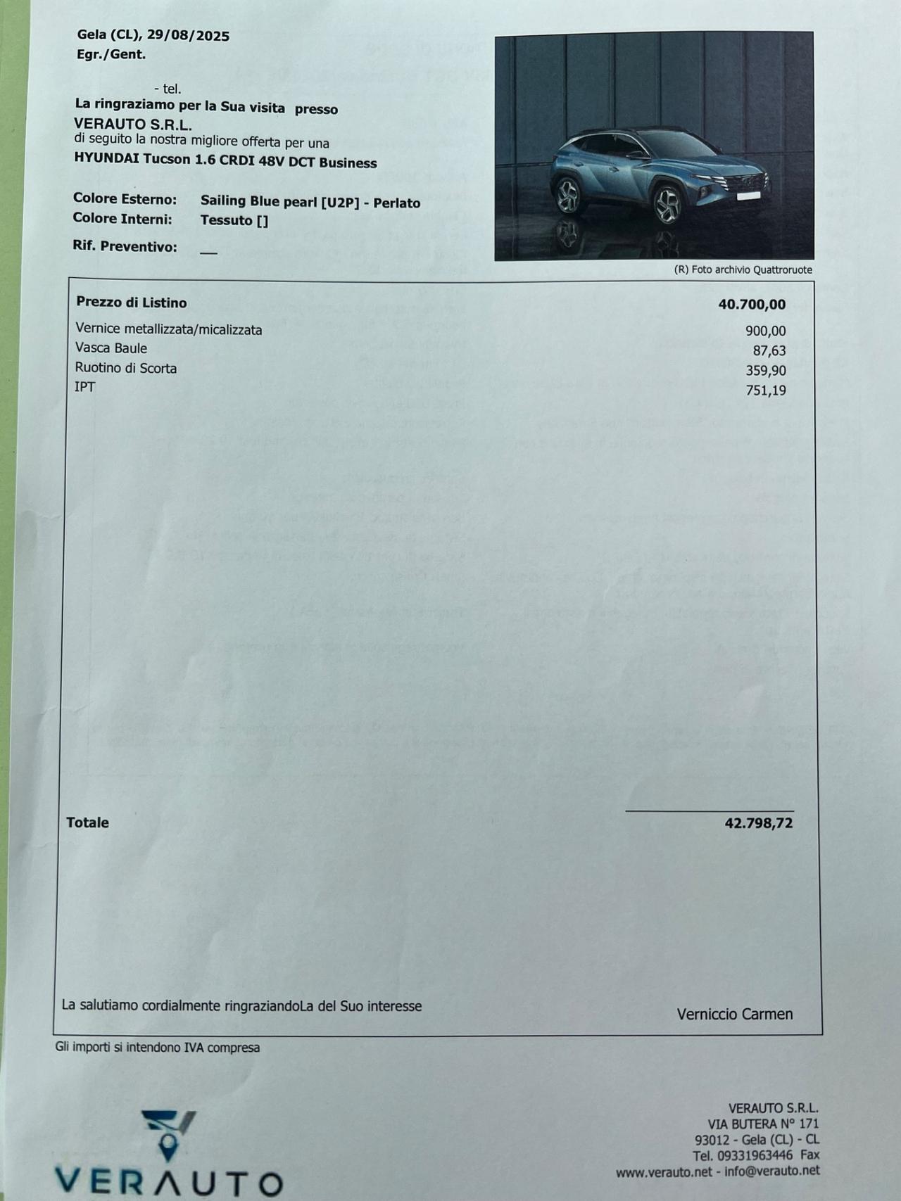 Hyundai TUCSON 1.6 DCT Business possibilità noleggio noscoring