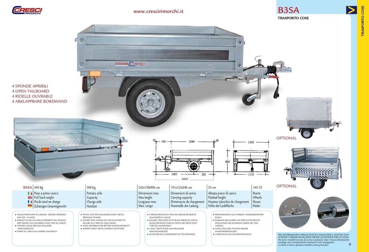 Cresci Rimorchi modello B3 S.A. 450 kg