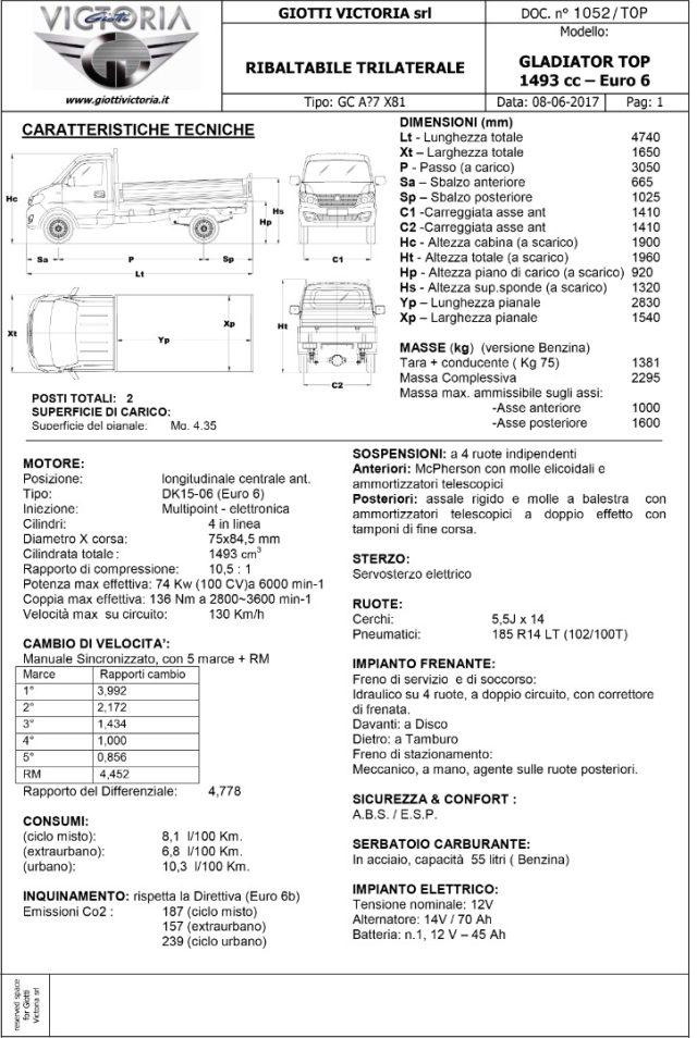 GIOTTI VICTORIA Gladiator TOP 1.5 Ribaltabile Posteriore Entry Level A/C