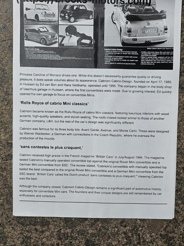 Rover Mini Cabriolet ROVER Mini 1.0 Cabriolet CABRIONI CABRIO DESIGN
