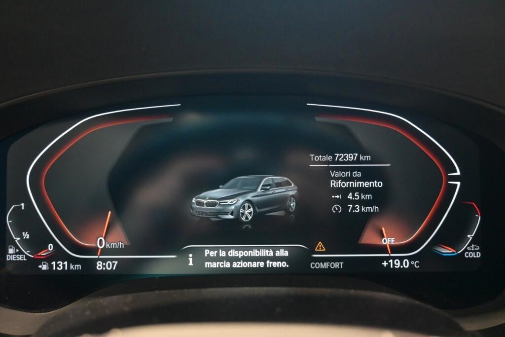 BMW 518D TOURING 136CV STEPTRONIC BUSINESS ADVANTAGE ( FARI LED ADATTIVI - BMW DIGITAL COCKPIT - ACTIVE CRUISE - PELLE - AMBIENT LIGHTS - NAVI - MIRROR - PARK ASSISTANT - TELECAMERA POST. )