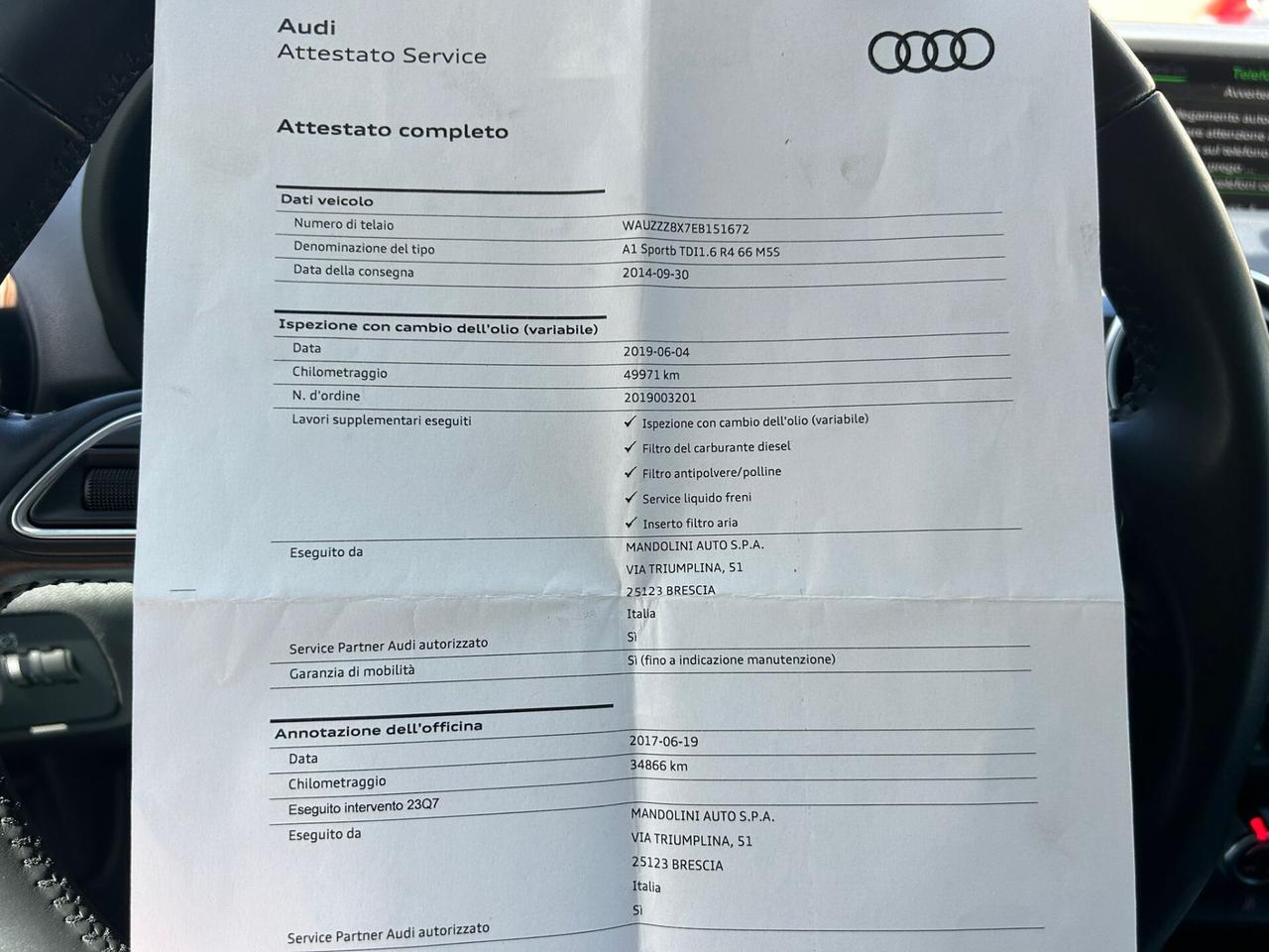 Audi A1 SPB 1.6 TDI 90Cv 5P S-LINE LED-2014