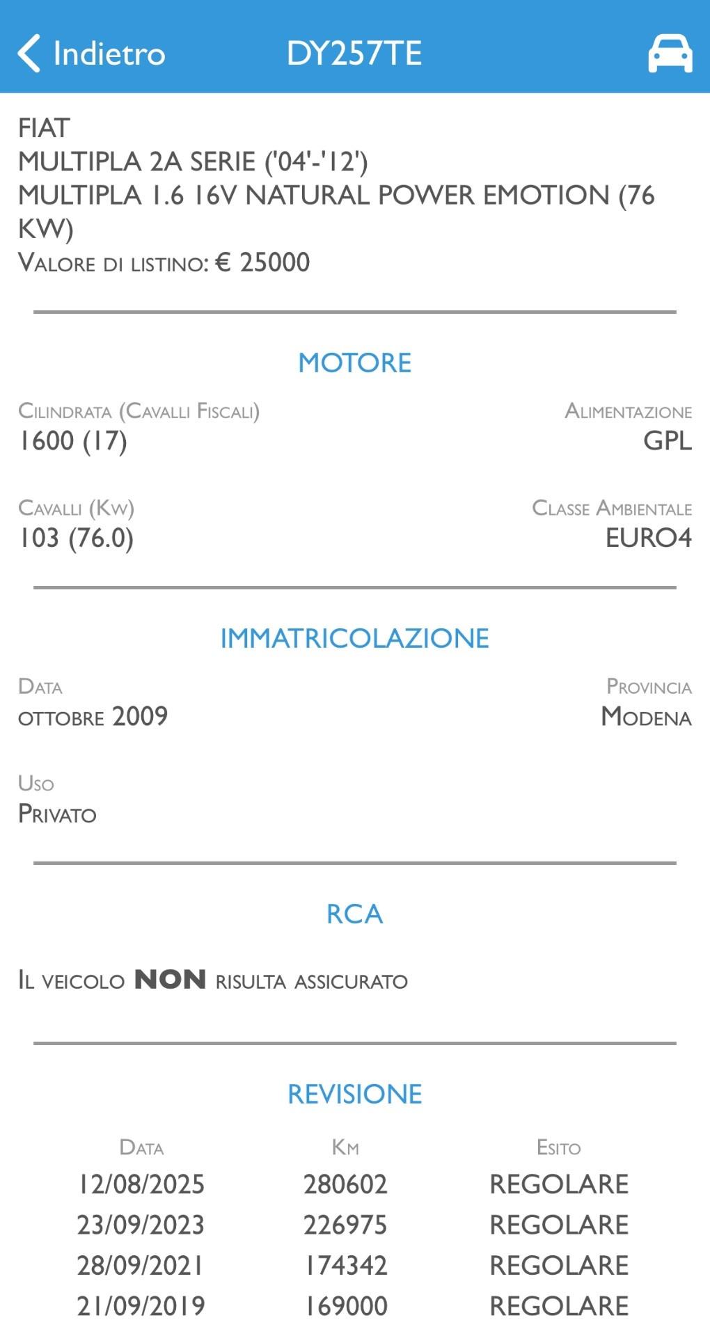 FIAT MULTIPLA 1.6 METANO FINO 08/2027