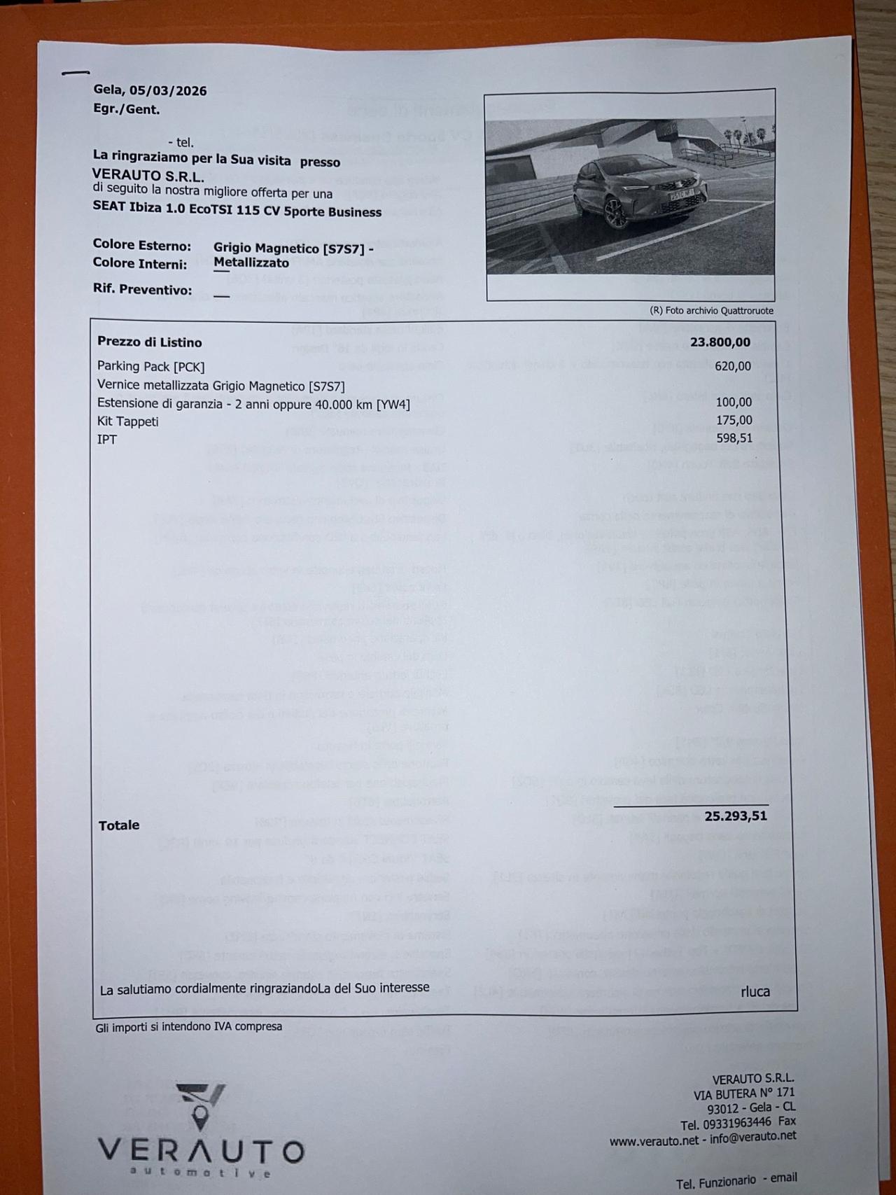 Seat Ibiza 1.0 EcoTSI 115 CV 5porte Business possibilità noleggio no scoring