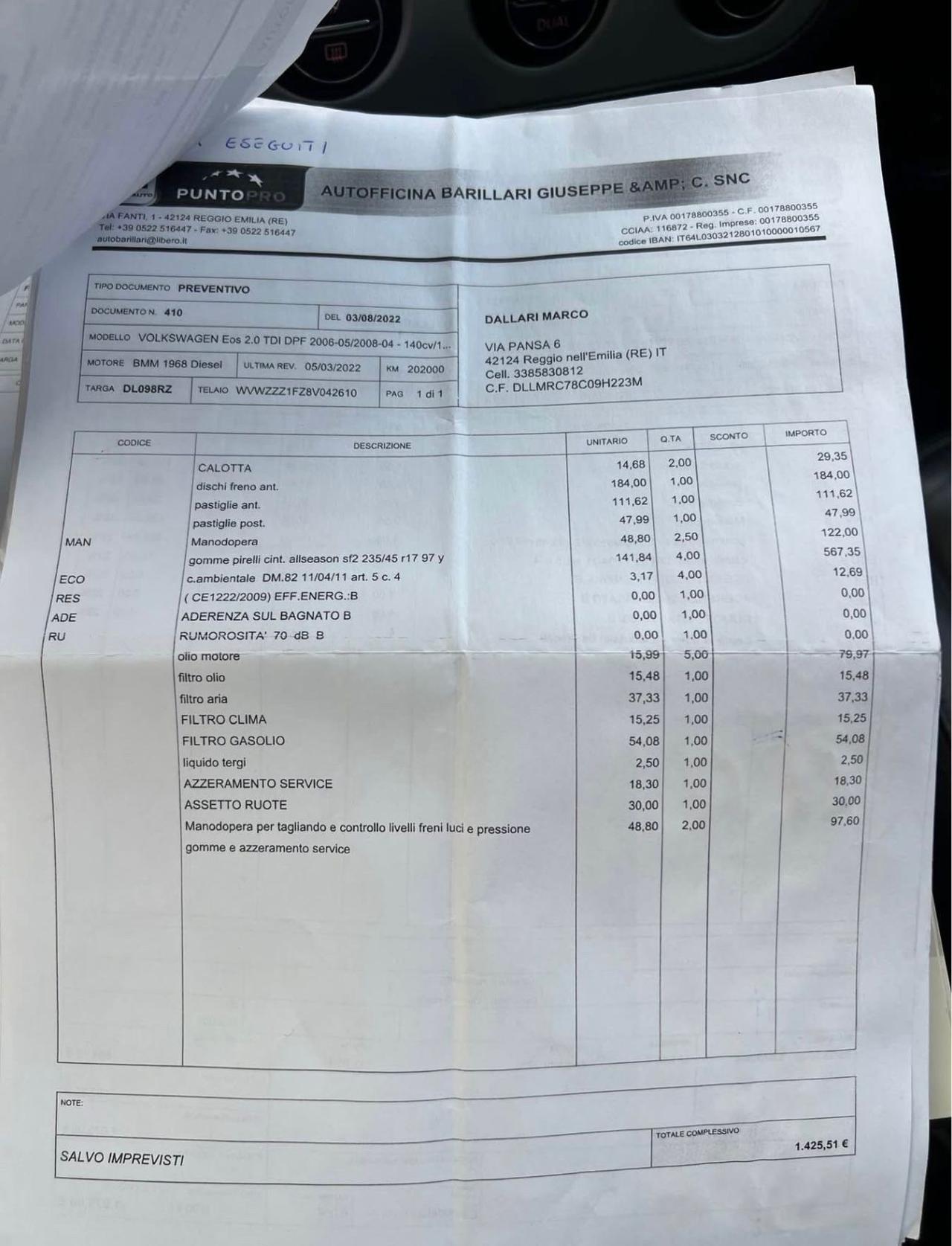 Volkswagen Eos 2.0 TDI DPF