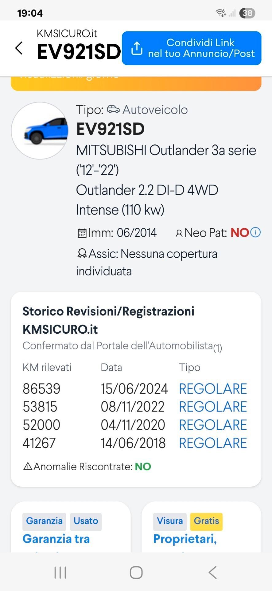 Mitsubishi Outlander 2.2 DI-D 4x4 full automatico