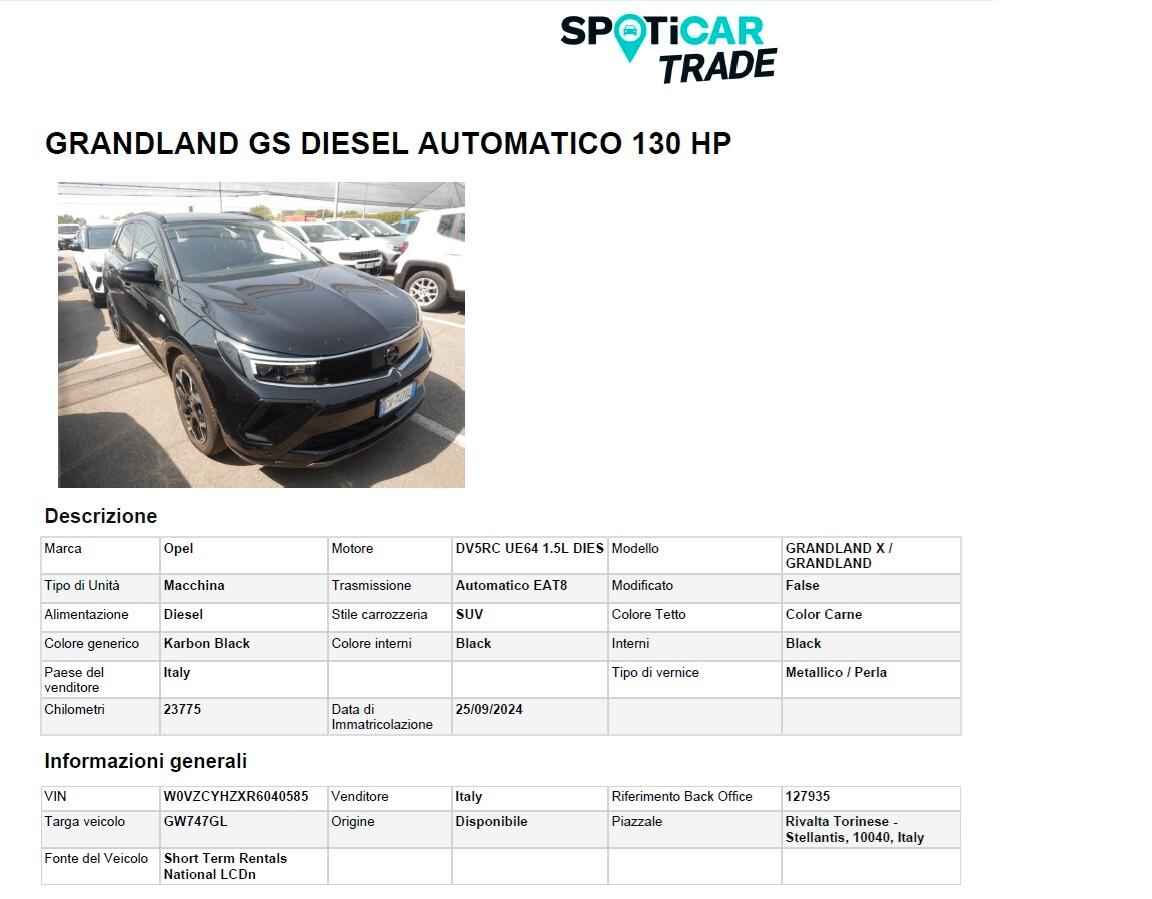 Opel Grandland 1.5 DIESEL ECOTEC 131CV AUT. GS ( FARI LED - TELECAMERA POST. PDC NAVI CERCHI 19 )