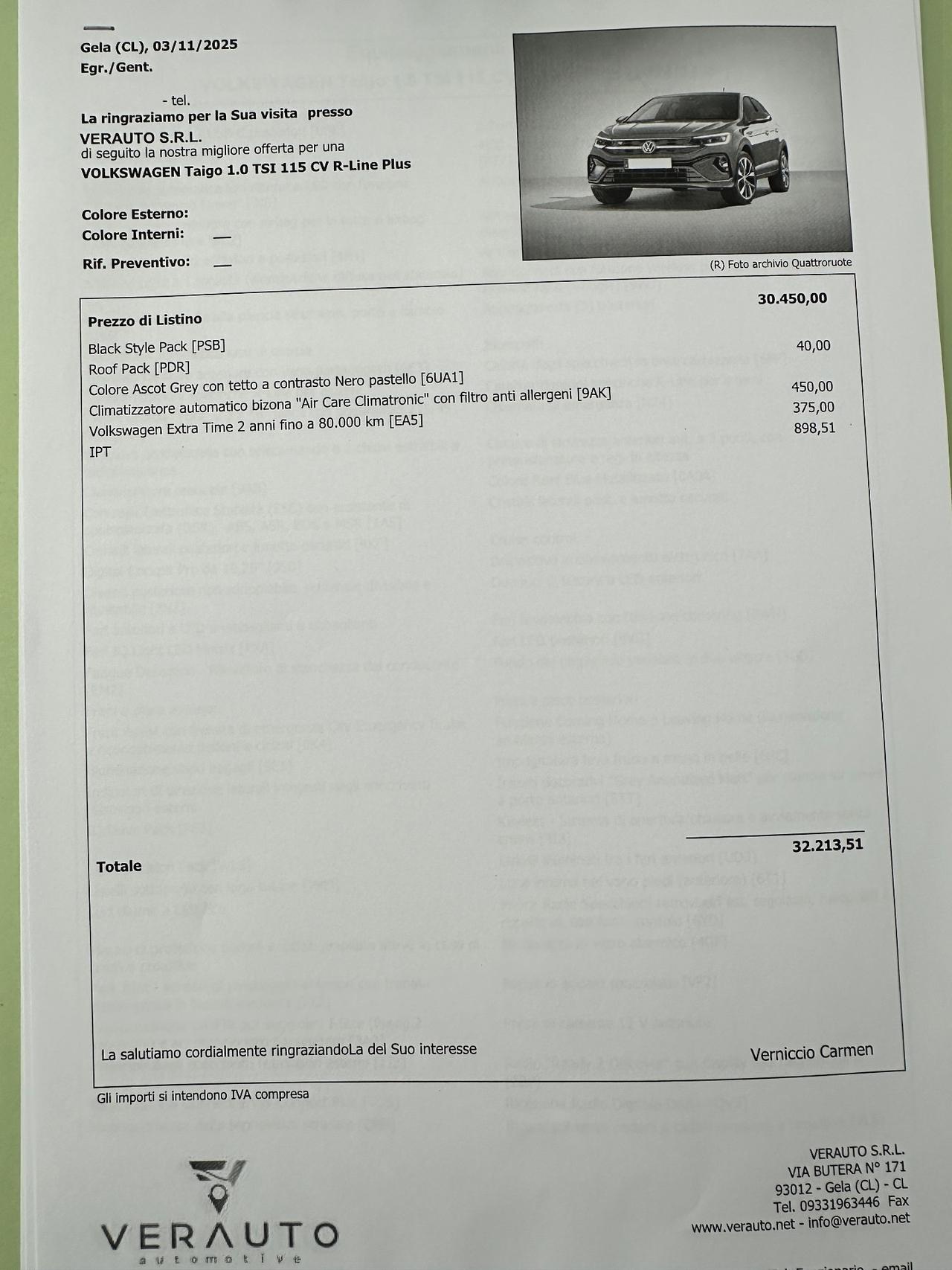 Volkswagen Taigo R-Line 115cv possibilità noleggio no scoring