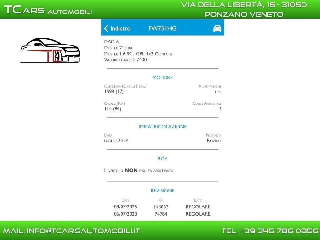 DACIA DUSTER 1.6 GPL - GANCIO TRAINO - EURO 6 B