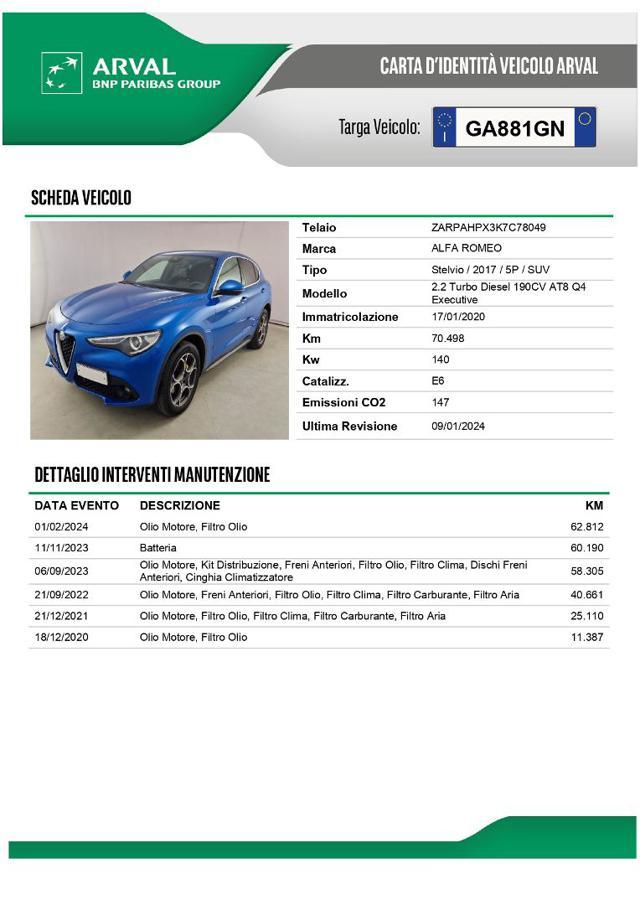 ALFA ROMEO Stelvio 2.2 Turbodiesel 190 CV AT8 Q4 Executive Suspension