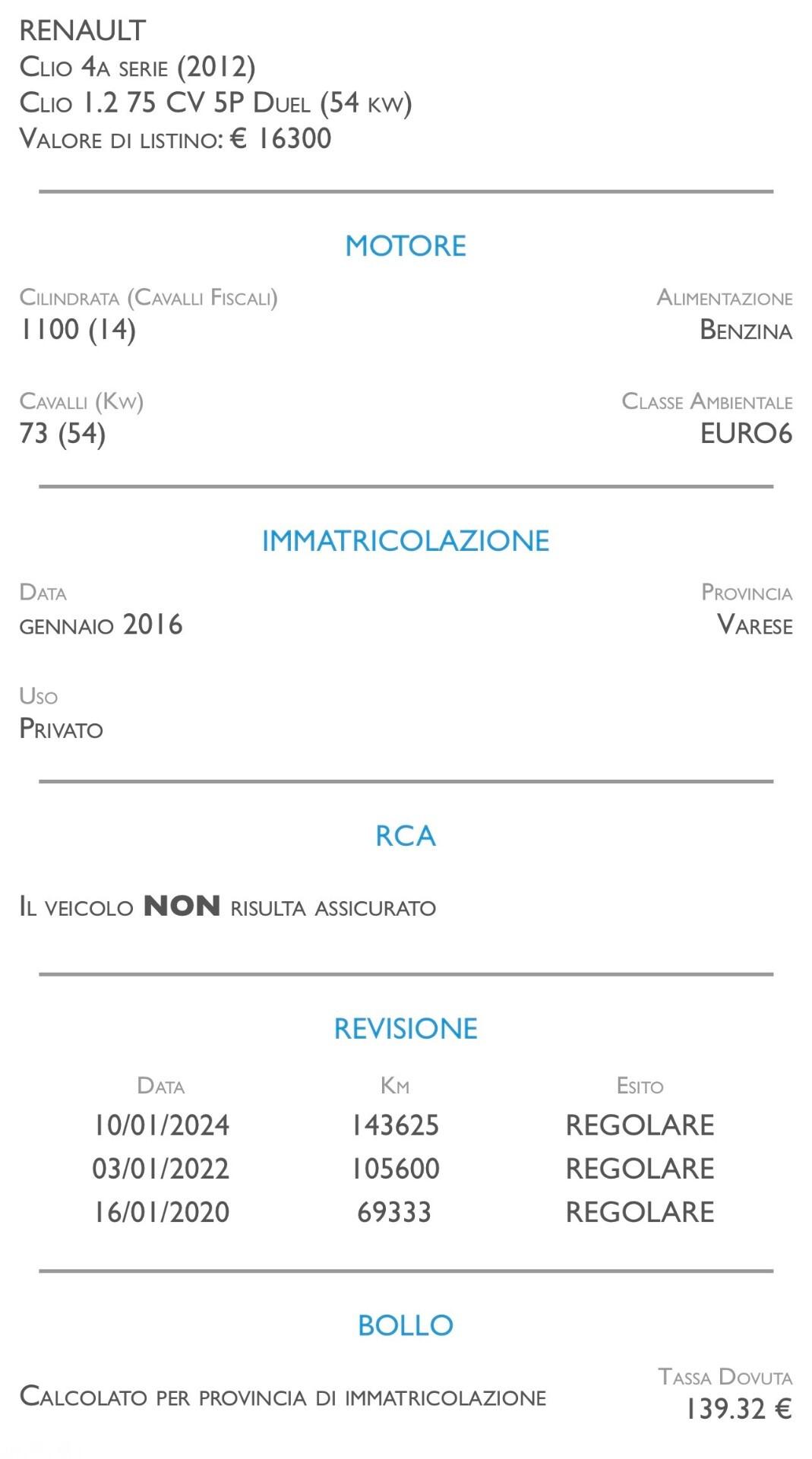 Renault Clio 1.2 75 CV 5 porte Duel - UNICO PROPRIETARIO
