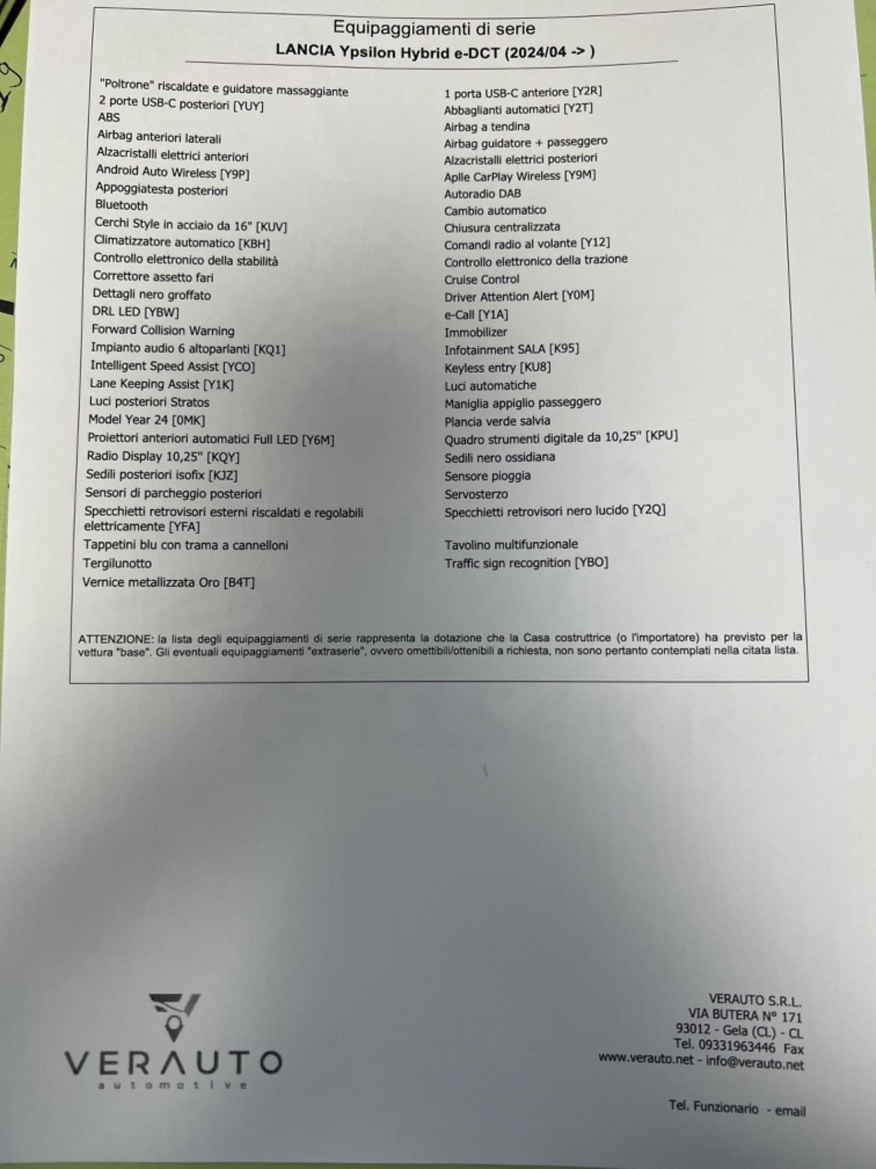Lancia Ypsilon 1.2 mhev e-dct possibilità noleggio no scoring