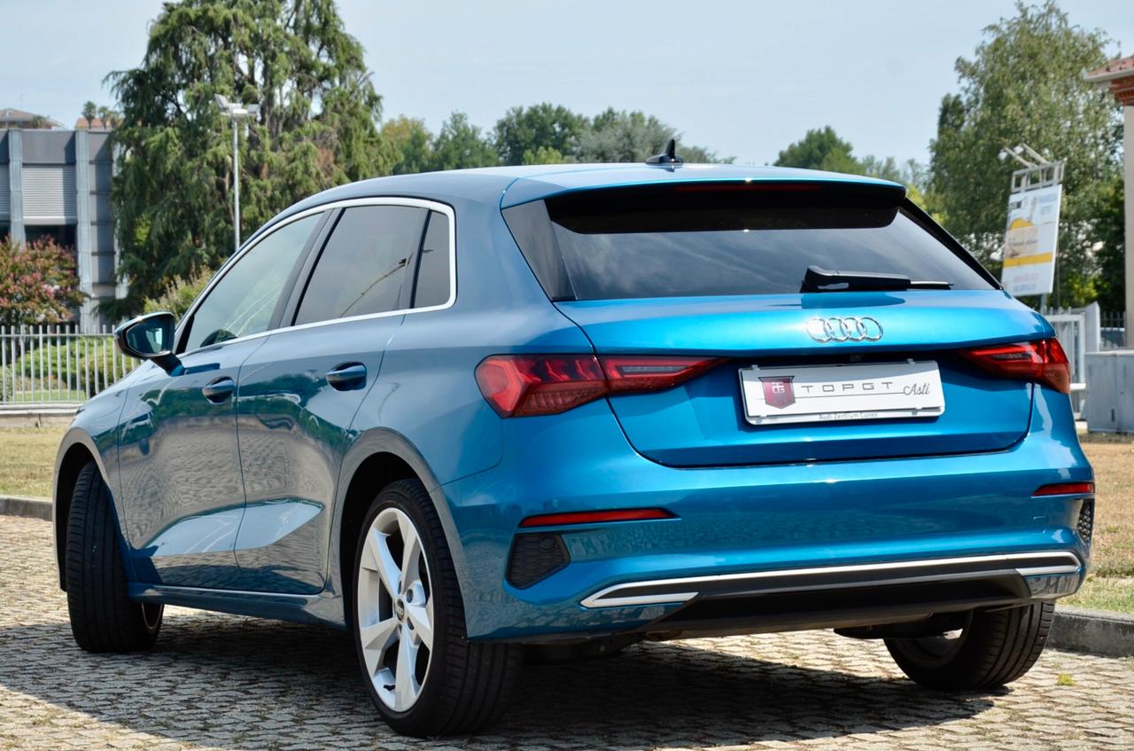 AUDI A3 SPORTBACK 35 1.5 TFSI BUSINESS ADVANCED 150cv MANUALE, ECCELLENTI CONDIZIONI, UNICOPROPRIETARIO, UFF ITALIANA, SERVICE AUDI, BLU ATOLLO, FARI LED, RETROCAMERA, PERMUTE