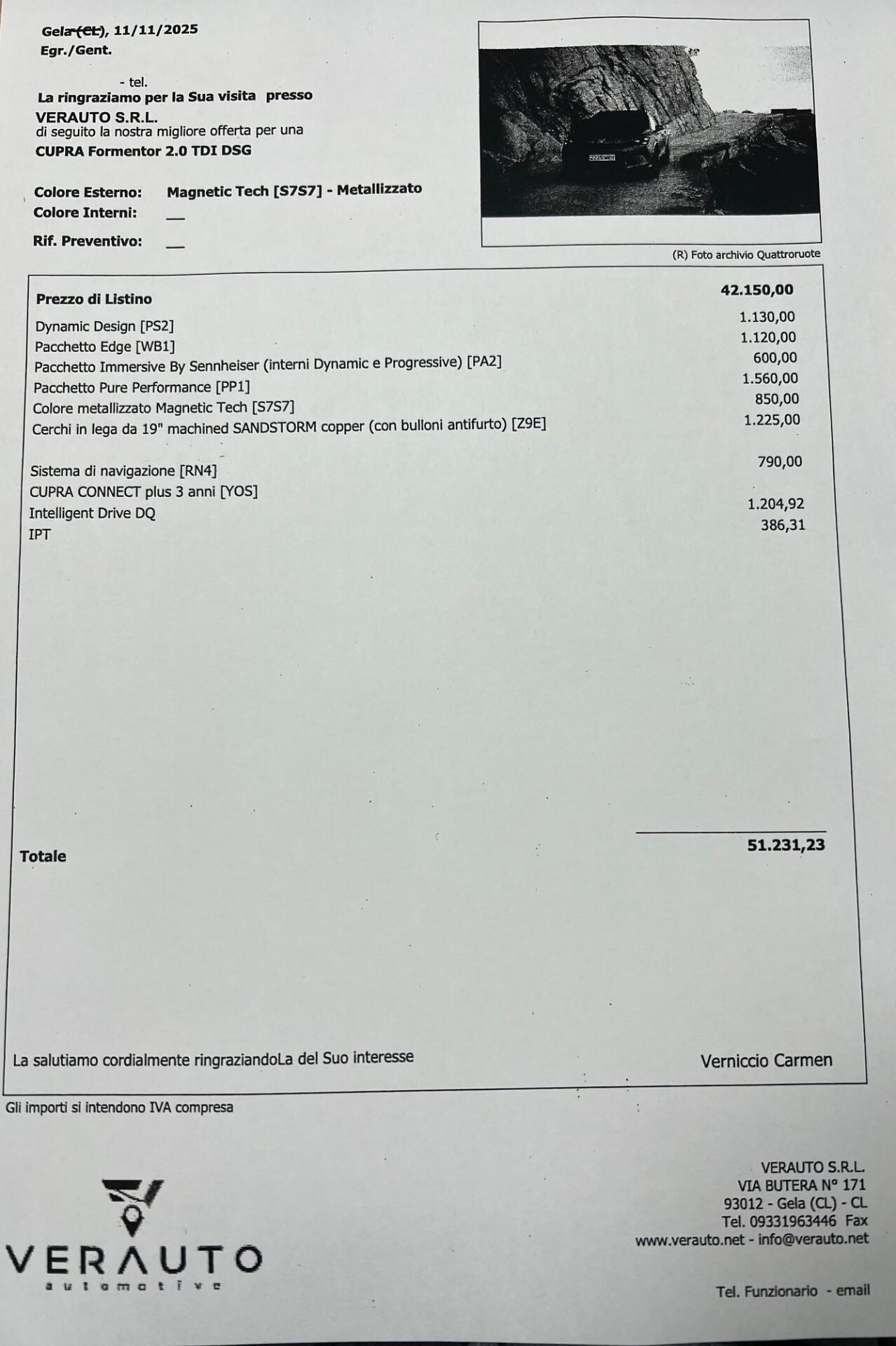 CUPRA Formentor 2.0 tdi dsg possibilità noleggio no scoring