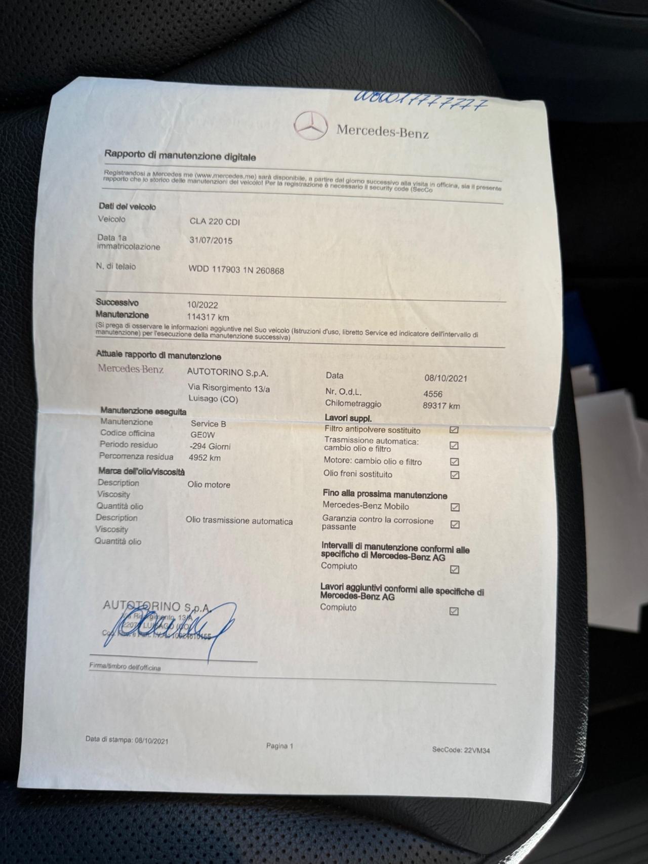 Mercedes-benz CLA 220 d S.W. Automatic Sport TAGLIANDI MERCEDES