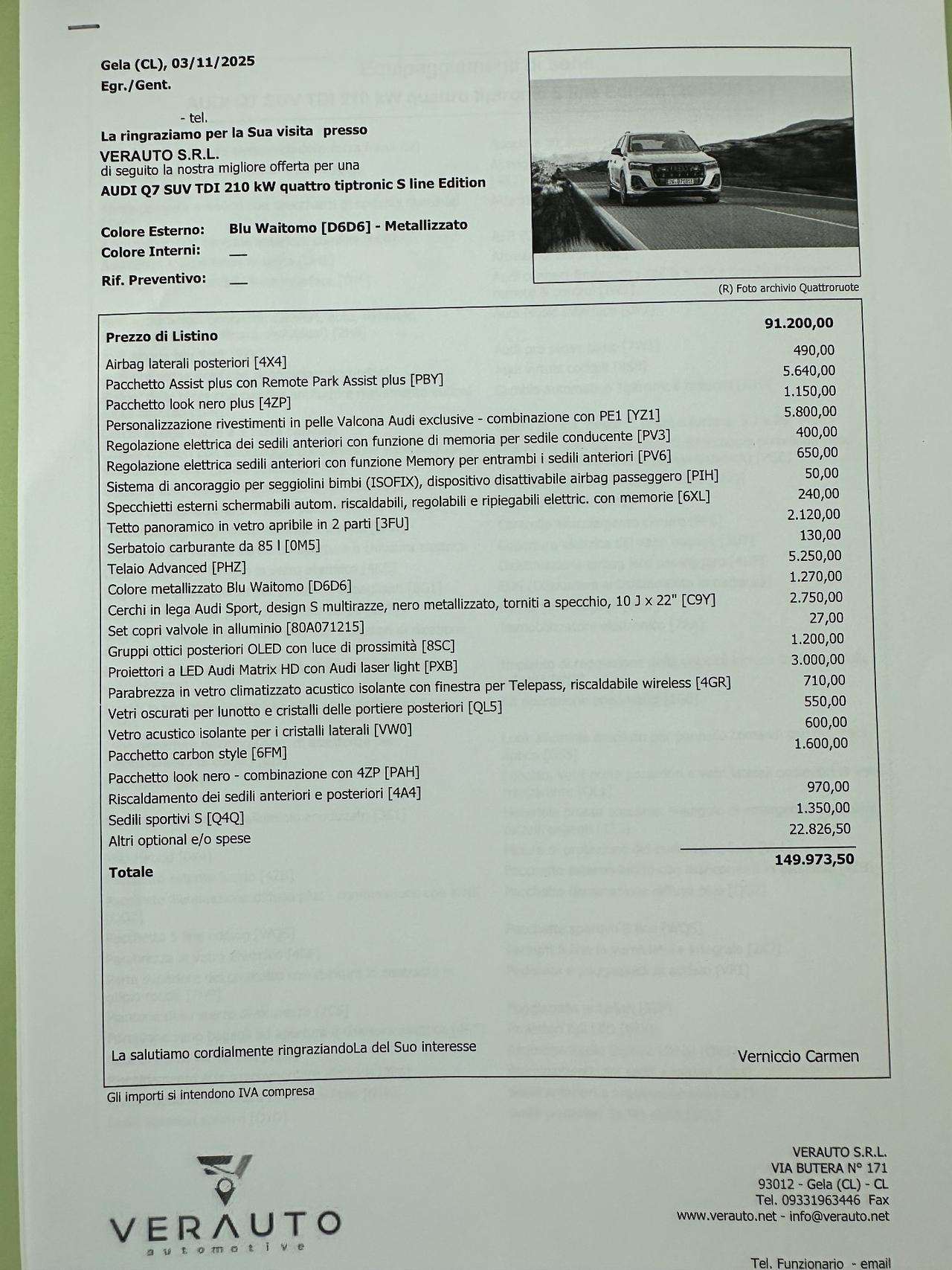 Audi Q7 3.0 tdi Sline possibilità noleggio no scoring